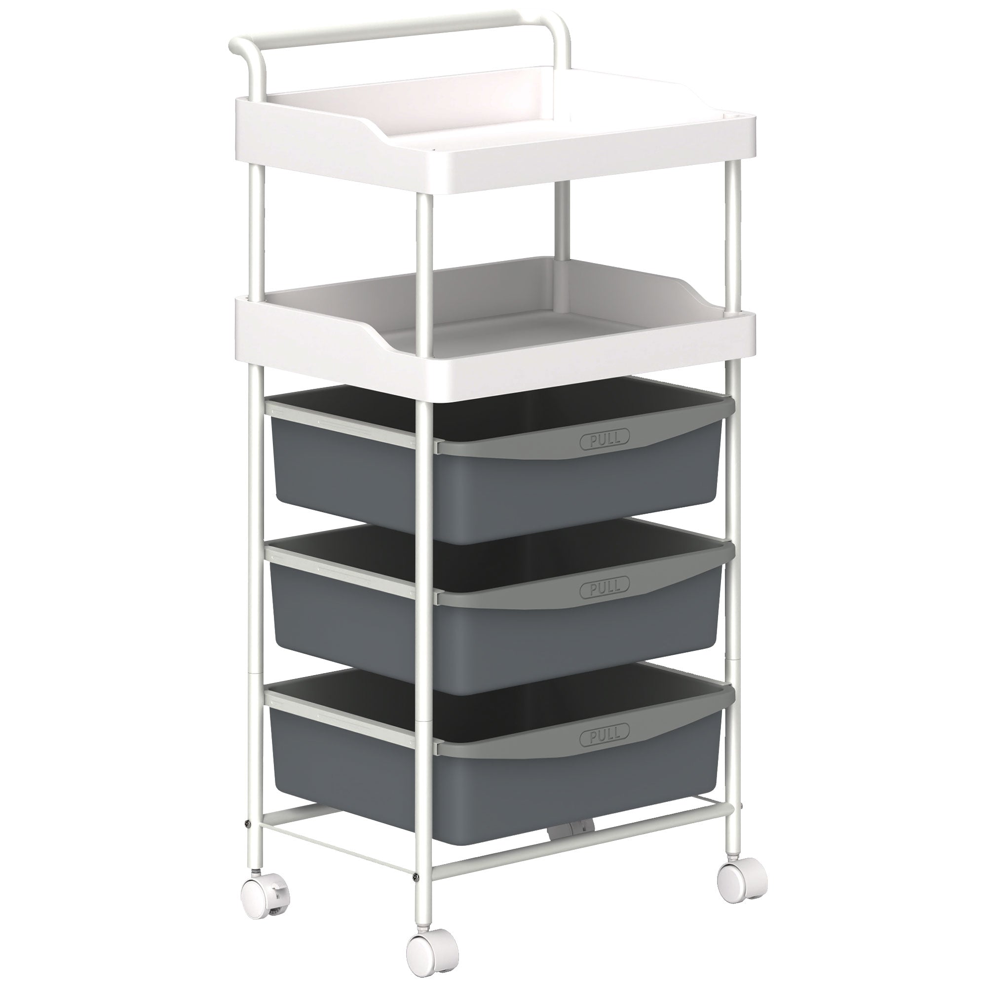 Space-saving Kitchen Trolley with 5 Levels and 2 Fixed Trays and 3 Sliding Trays, Storage Trolley with Steel and PP Wheels, for Living Room, Kitchen, Office, 40x34x85 cm, White