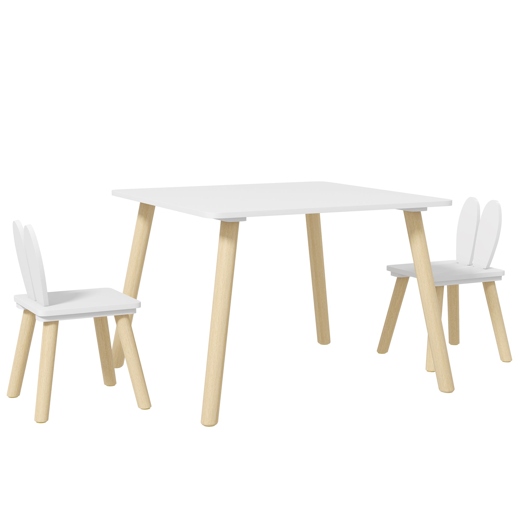 Children's Table and 2 Chairs Set Kids Table with Rabbit Ear Backrests Children's Table for Nursery Playroom White