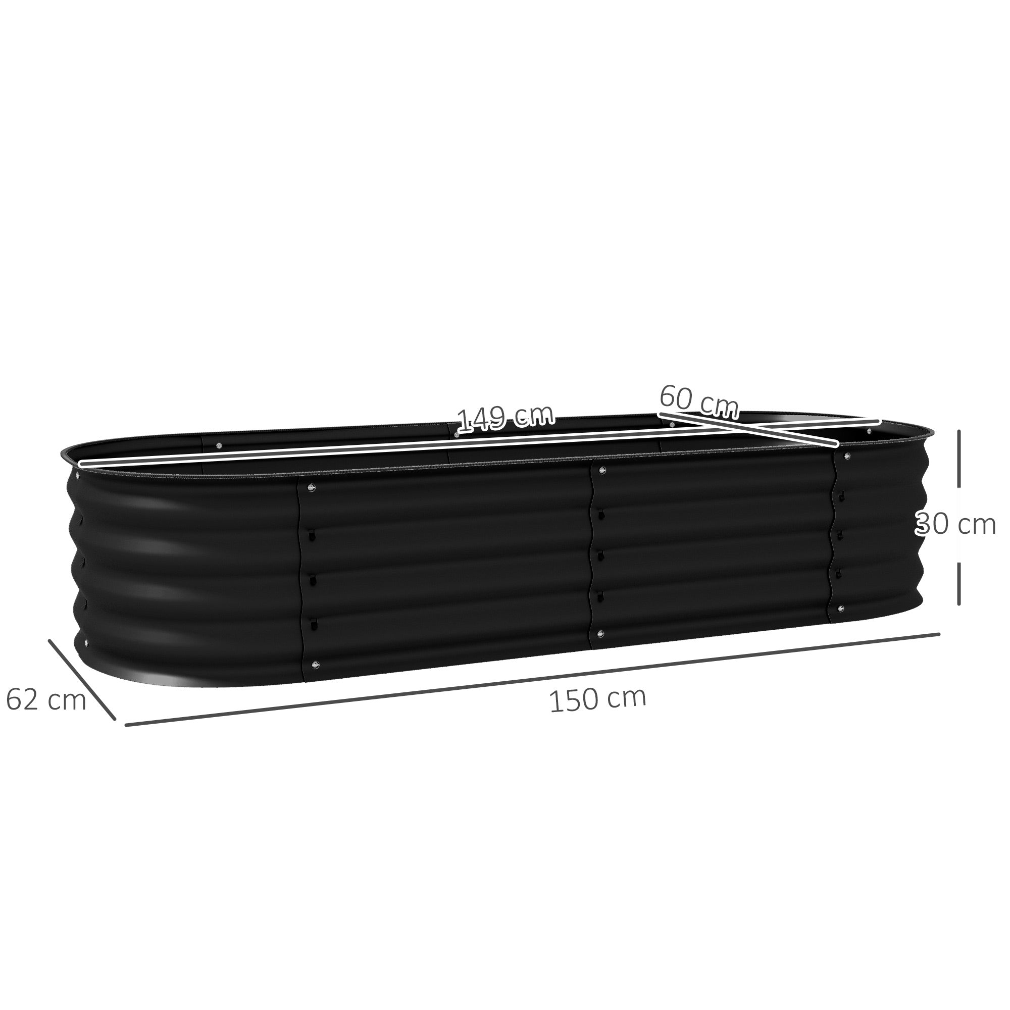Modular Raised Garden Bed Vegetable Planter Steel Planter Box for Vegetables, Plants, Flowers, 150 x 62 x 30cm, Black