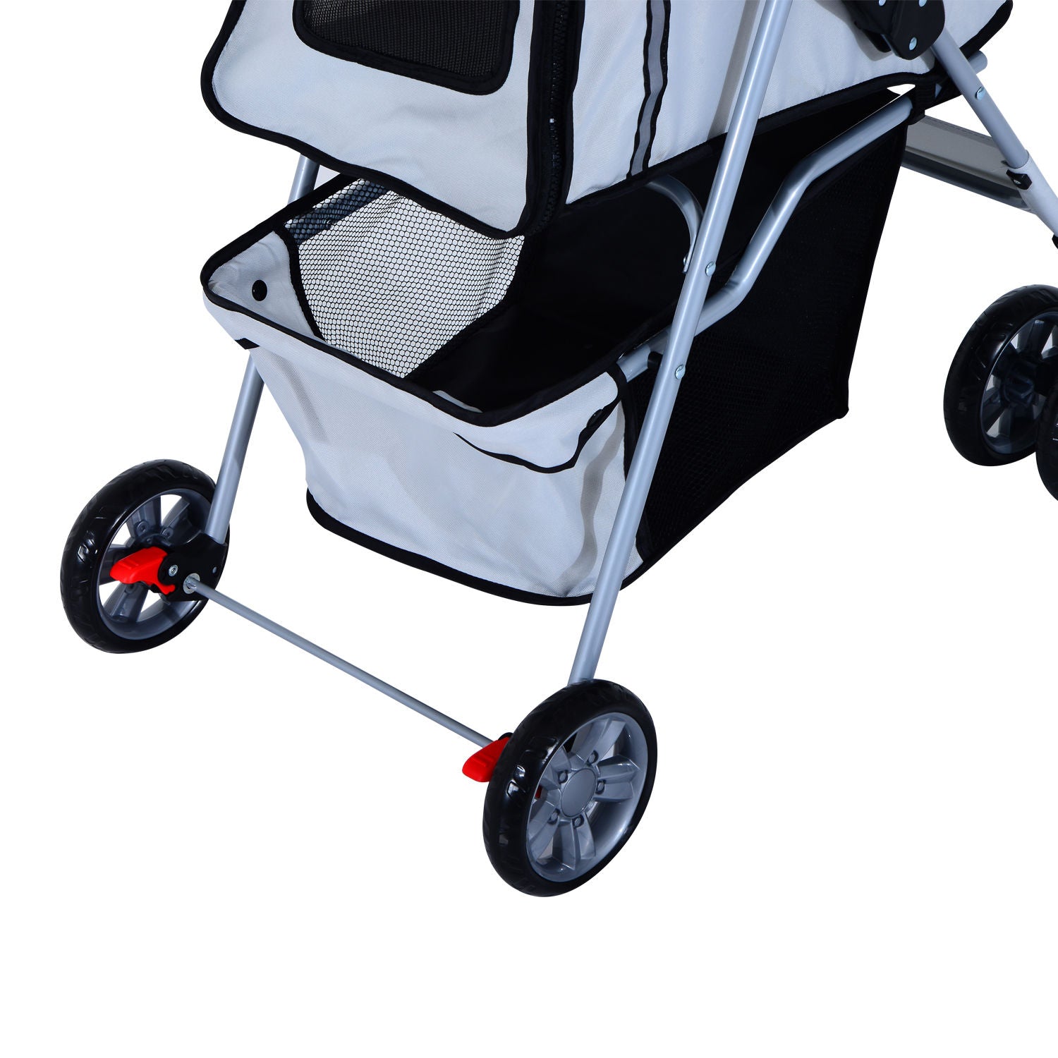 Dog Cart, Foldable Dog Stroller for Small Dogs and Miniature Dogs, Cat Stroller with Storage Basket, Cup Holder, Mesh Windows, Pet Cart Oxford, Silver