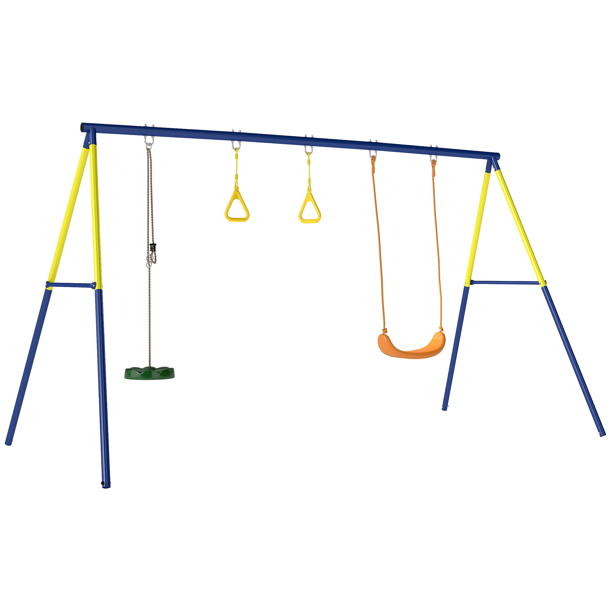 3-in-1 Kids Garden Swing Set with Standing Swing & Gym Rings, A-Frame Steel, Double Swings, 331 lb Capacity, Outdoor, Ages 3-8, 112.2 x 63 x 71.3 in
