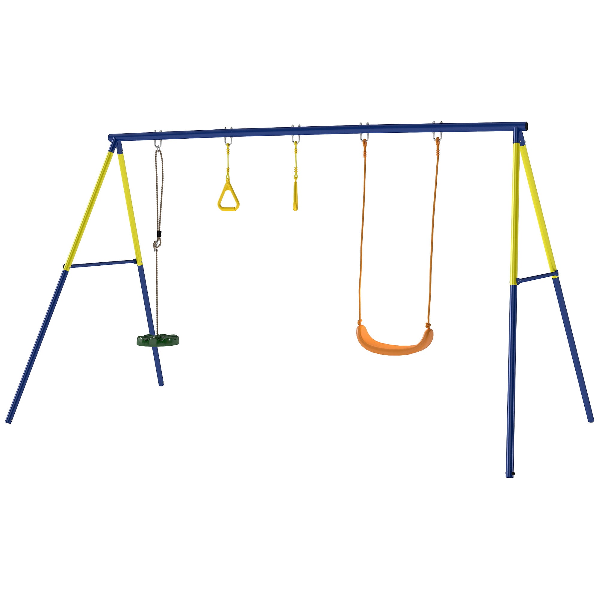 3-in-1 Kids Garden Swing Set with Standing Swing & Gym Rings, A-Frame Steel, Double Swings, 331 lb Capacity, Outdoor, Ages 3-8, 112.2 x 63 x 71.3 in