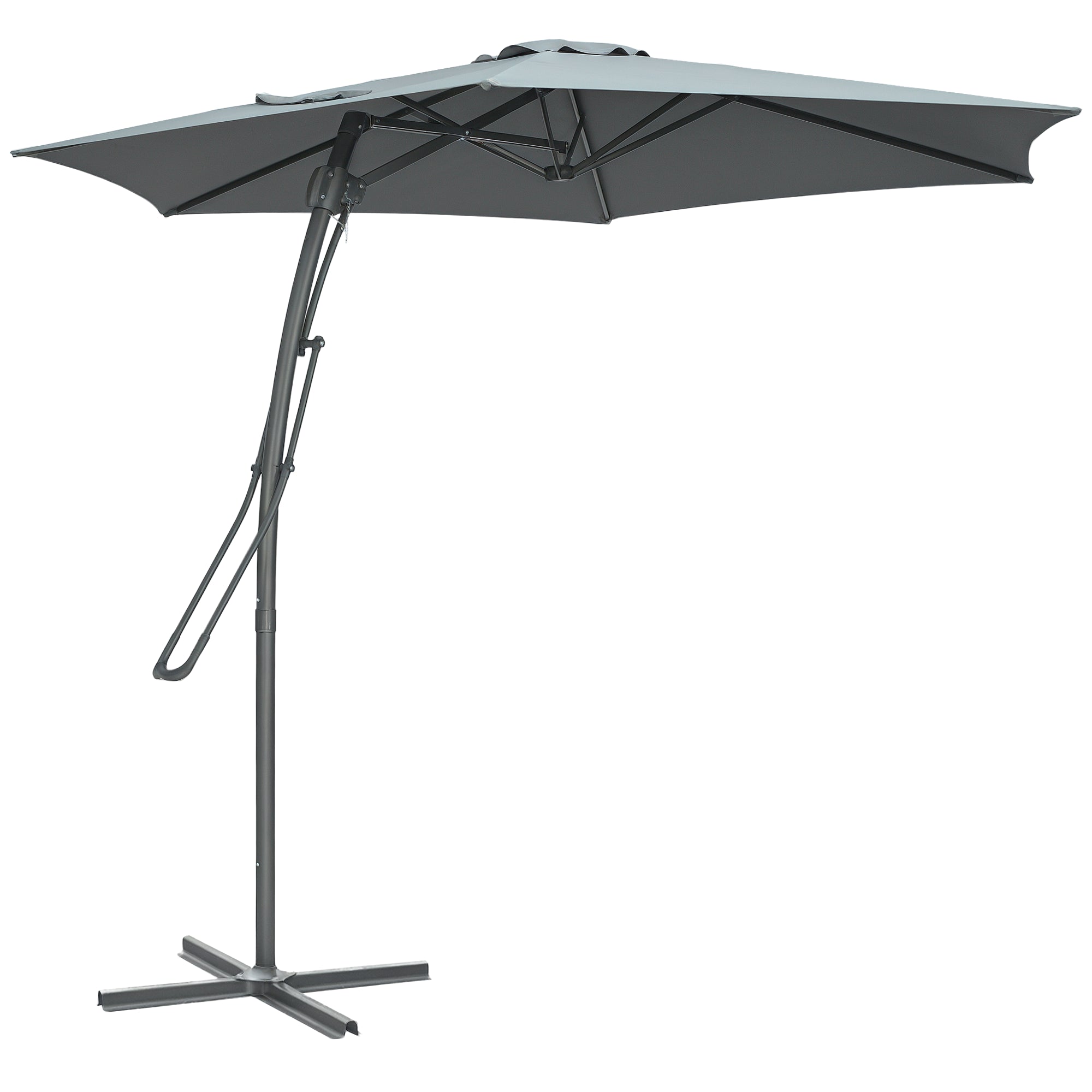 Offset Cantilever Umbrella Ø 293 cm (9.6 ft) – Side Lever, Cross Base Included, Water-Resistant, Wind Vent, UV Protection, Dark Grey