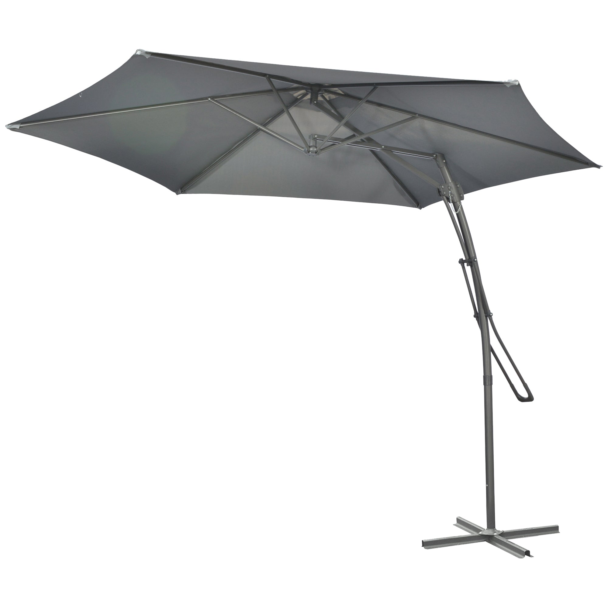 Offset Cantilever Umbrella Ø 293 cm (9.6 ft) – Side Lever, Cross Base Included, Water-Resistant, Wind Vent, UV Protection, Dark Grey