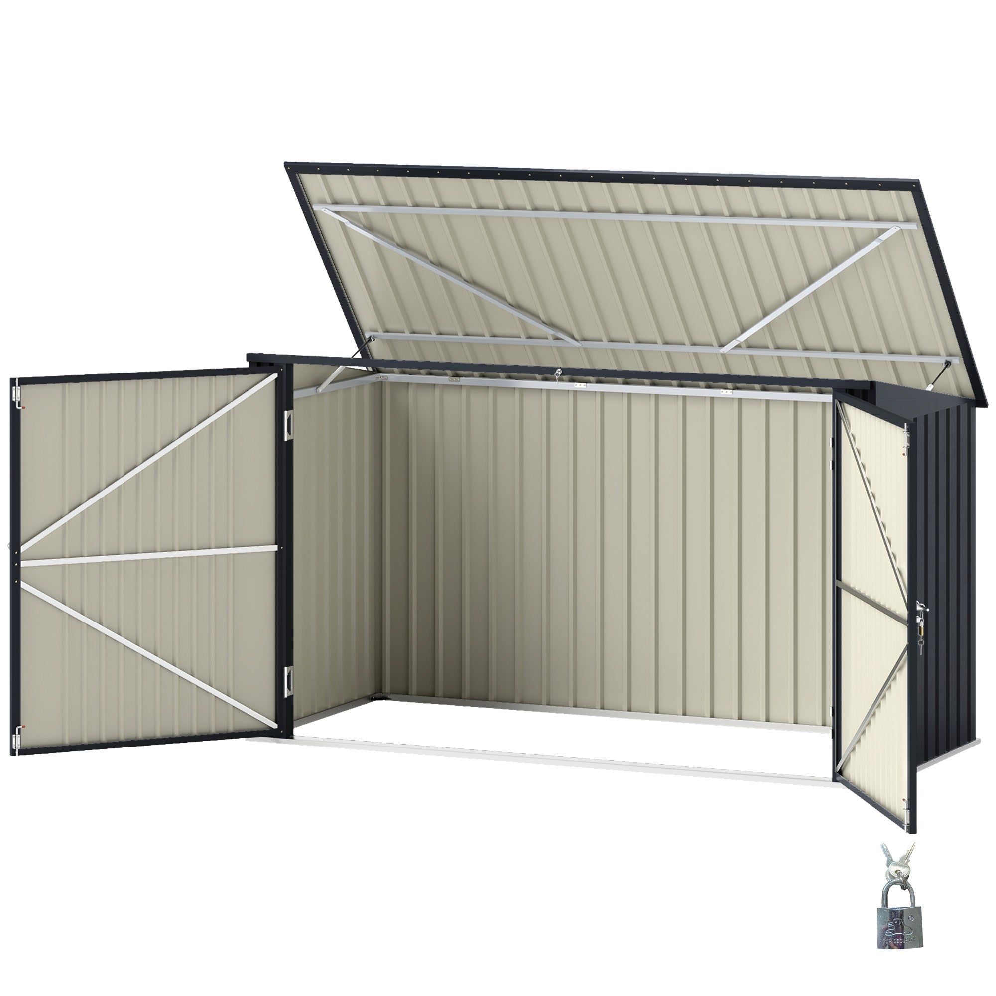 Outdoor Trash Can Cover for 3 240L Bins, 233x105 cm Waste Bin Container with 2 Doors and Locks, 2.3m² Outdoor Shed, Bin Box in Steel, Grey