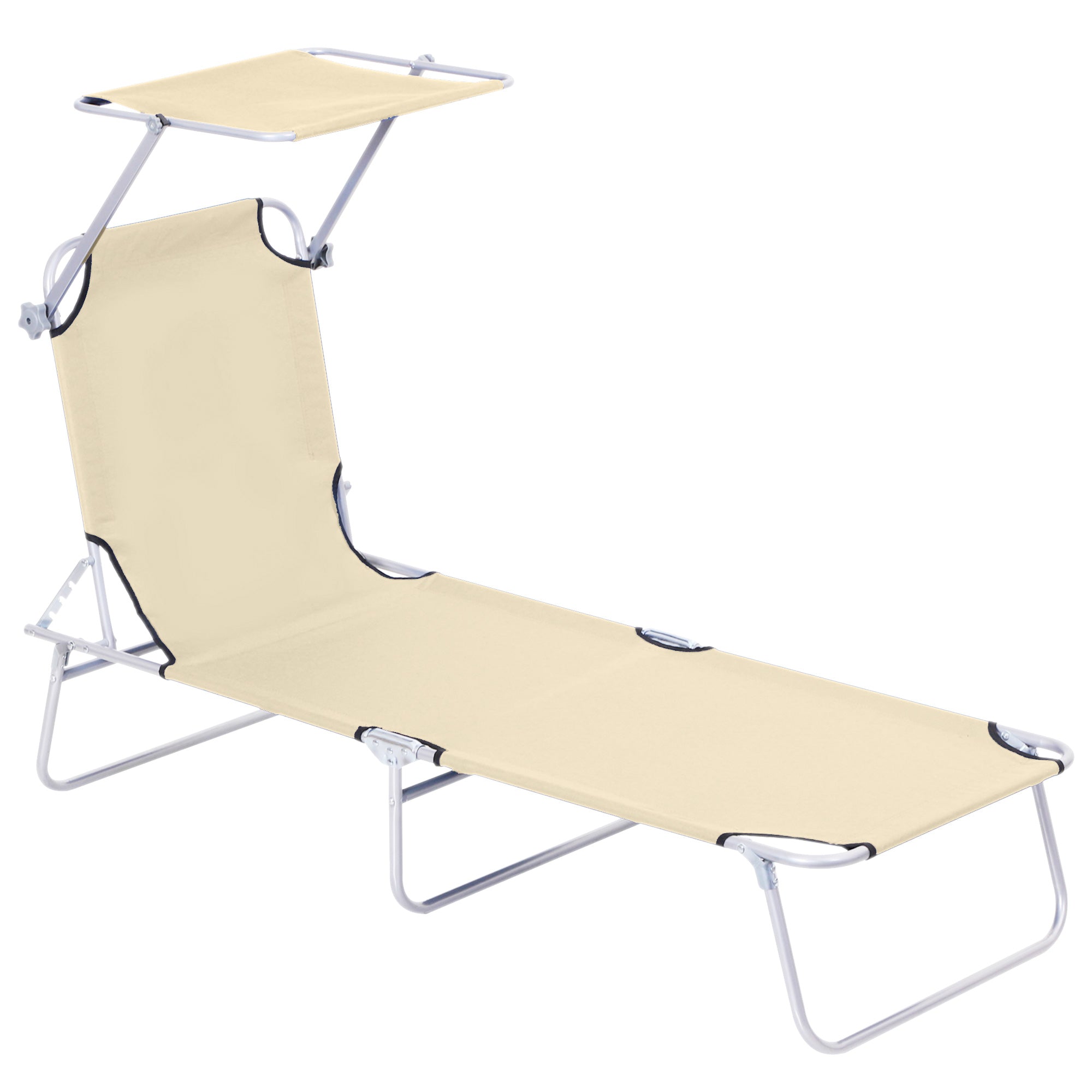 Foldable Lounger Outdoor Garden Recliner with Removable Adjustable Canopy Backrest Adjustable in 4 Levels for Terrace Pool Patio 187x58x36 cm Beige