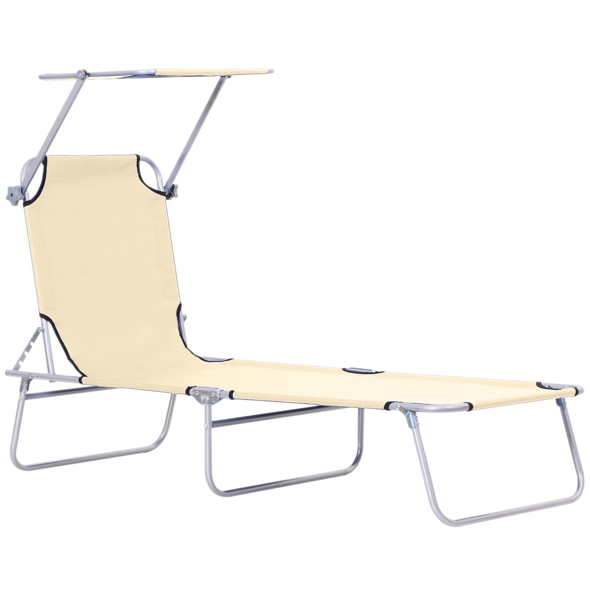 Foldable Lounger Outdoor Garden Recliner with Removable Adjustable Canopy Backrest Adjustable in 4 Levels for Terrace Pool Patio 187x58x36 cm Beige