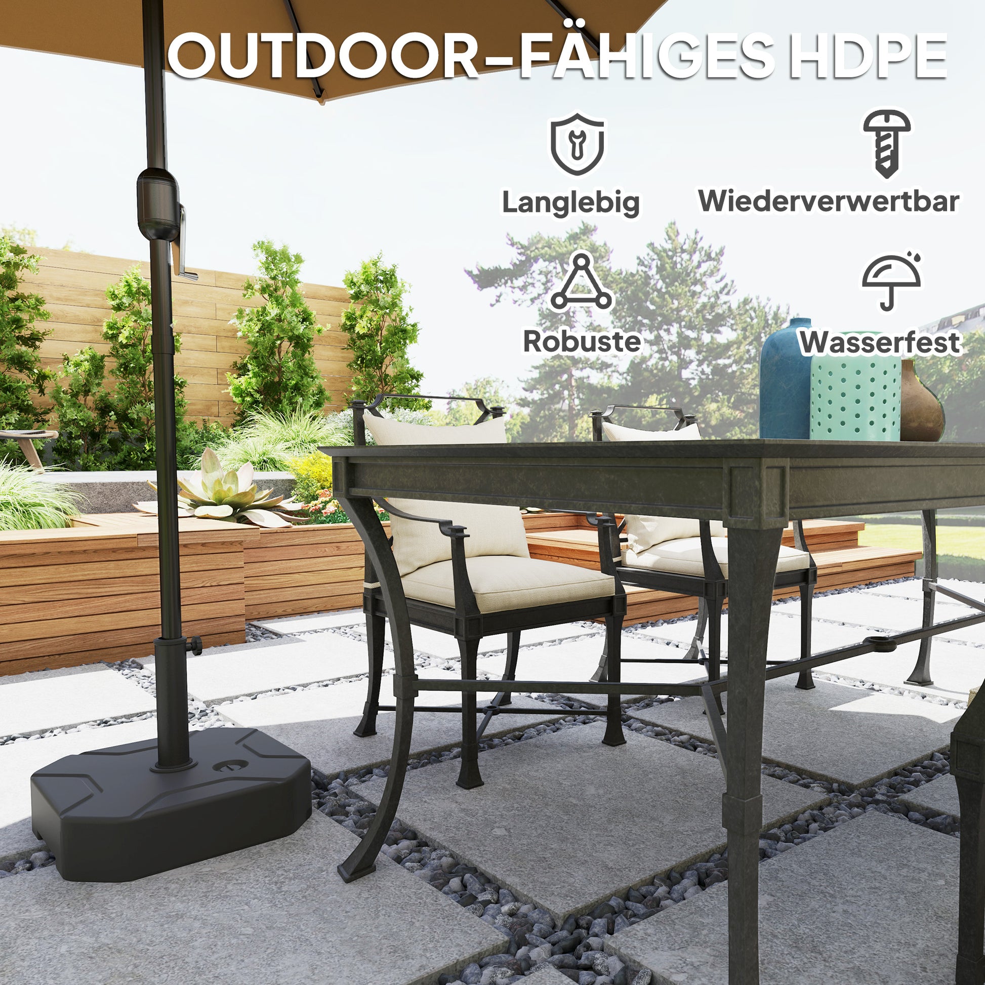 fillable umbrella stand up to 25 kg, Square umbrella holder, Umbrella weight, Stand for umbrella 38/48mm pole diameter, for balcony, terrace, garden, Black