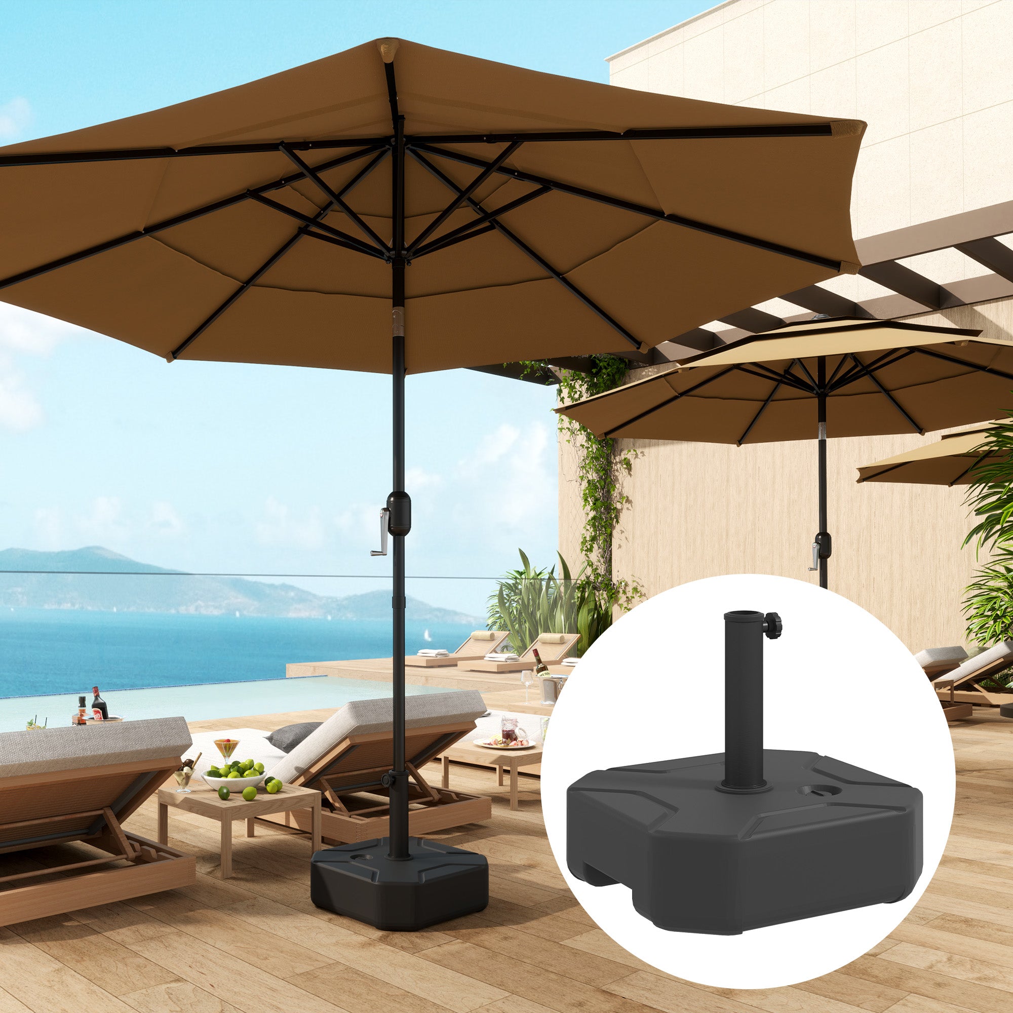 fillable umbrella stand up to 25 kg, Square umbrella holder, Umbrella weight, Stand for umbrella 38/48mm pole diameter, for balcony, terrace, garden, Black