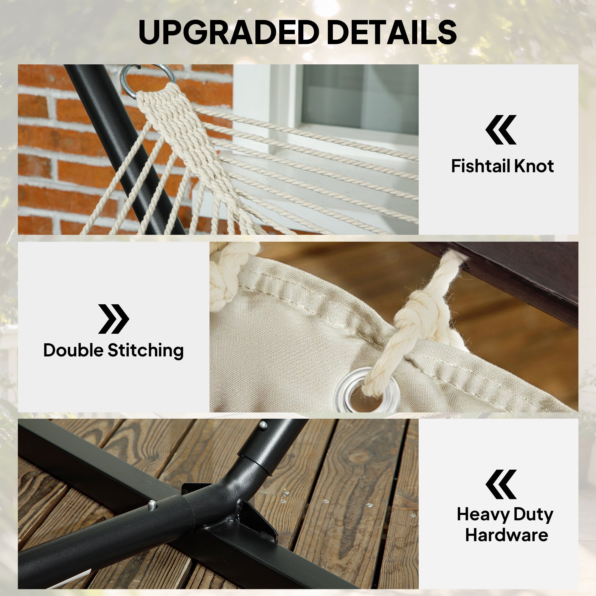 Freestanding Hammock with Pillow and Steel Stand, Spread Bars — Cream