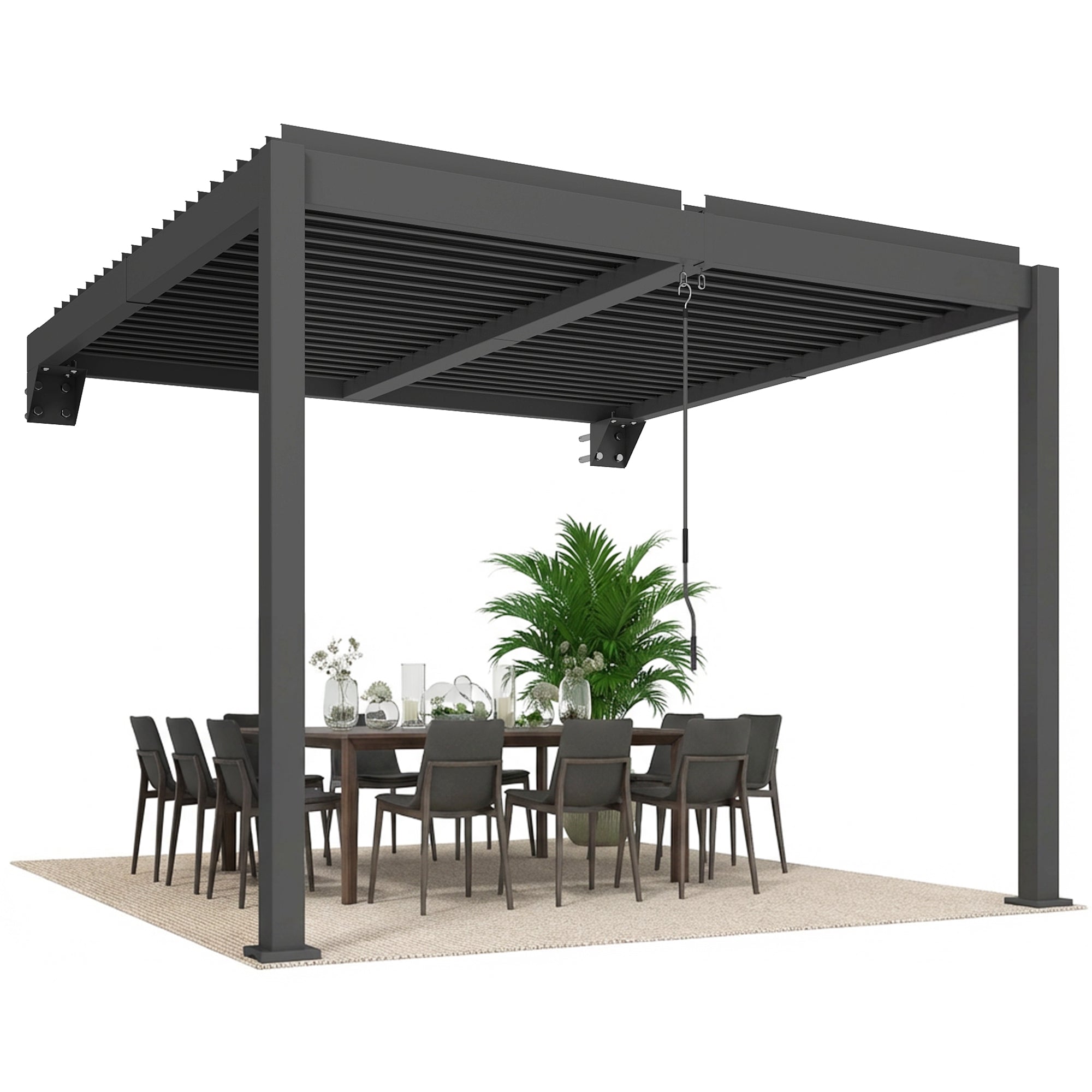 Approx. 3 x 3 m Aluminum Wall-Mounted Louvered Pergola — Adjustable Slatted Roof, Weatherproof, Stable Patio Canopy, Garden Pavilion, Dark Gray