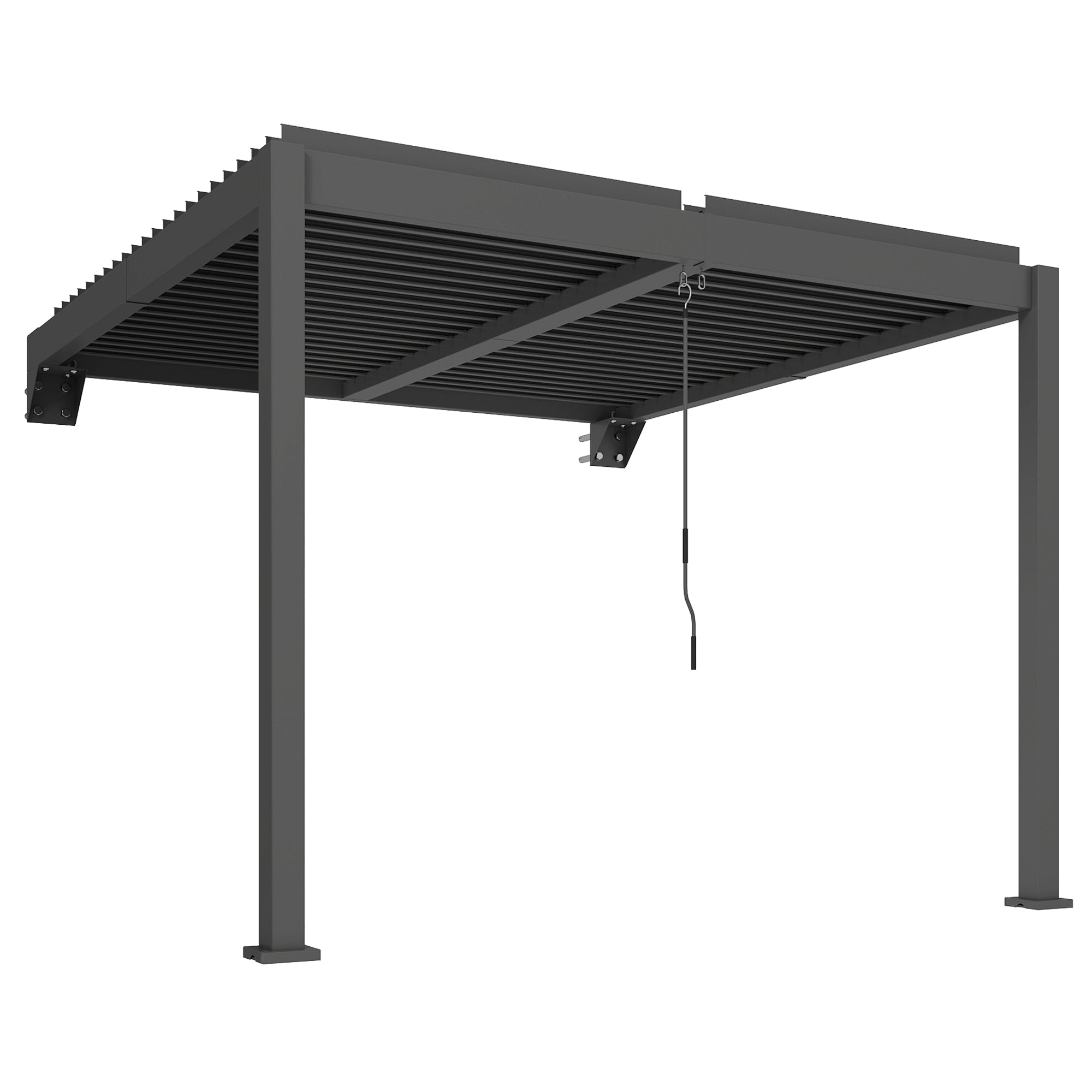 Approx. 3 x 3 m Aluminum Wall-Mounted Louvered Pergola — Adjustable Slatted Roof, Weatherproof, Stable Patio Canopy, Garden Pavilion, Dark Gray