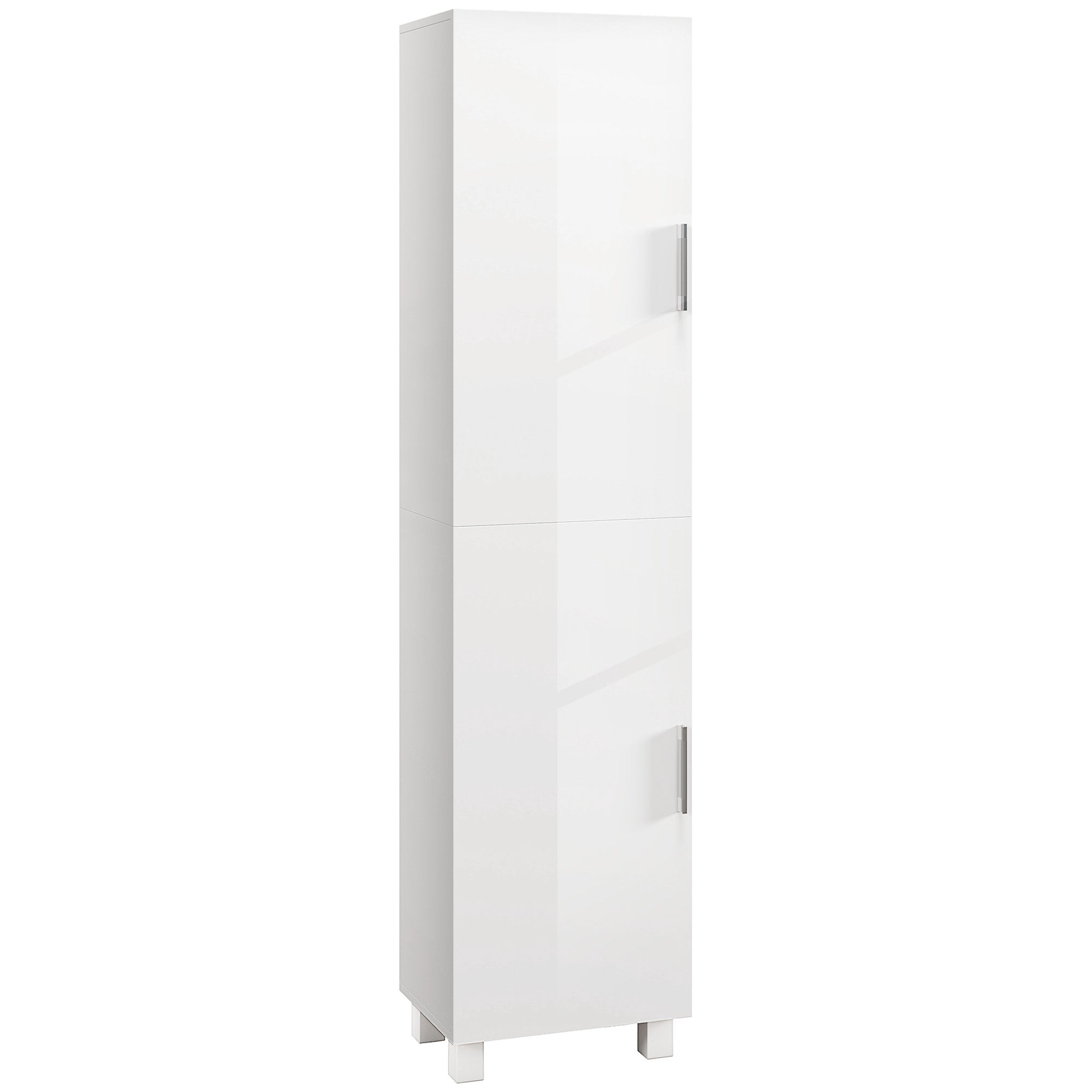 Modern Space-Saving Bathroom Column with Two Cabinets, Tall Bathroom Cabinet with Adjustable Shelves in White MDF Wood, 40x30x167.5 cm, Glossy White