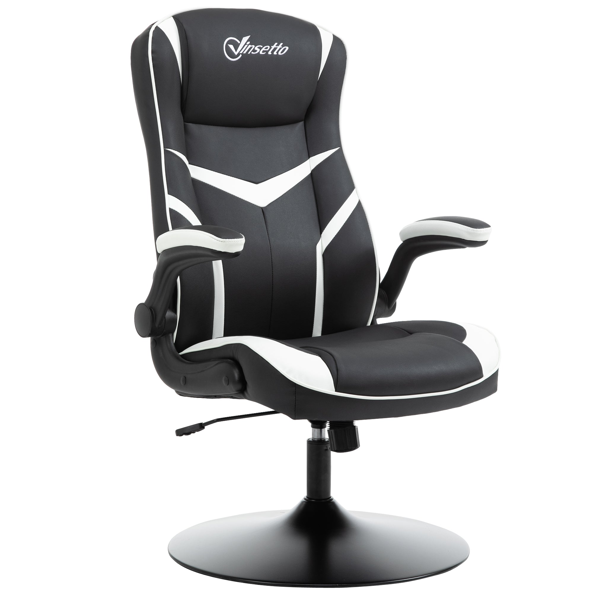 Ergonomic Office Gaming Chair, Adjustable Height, Fixed Base, Foldable Armrests Black and White