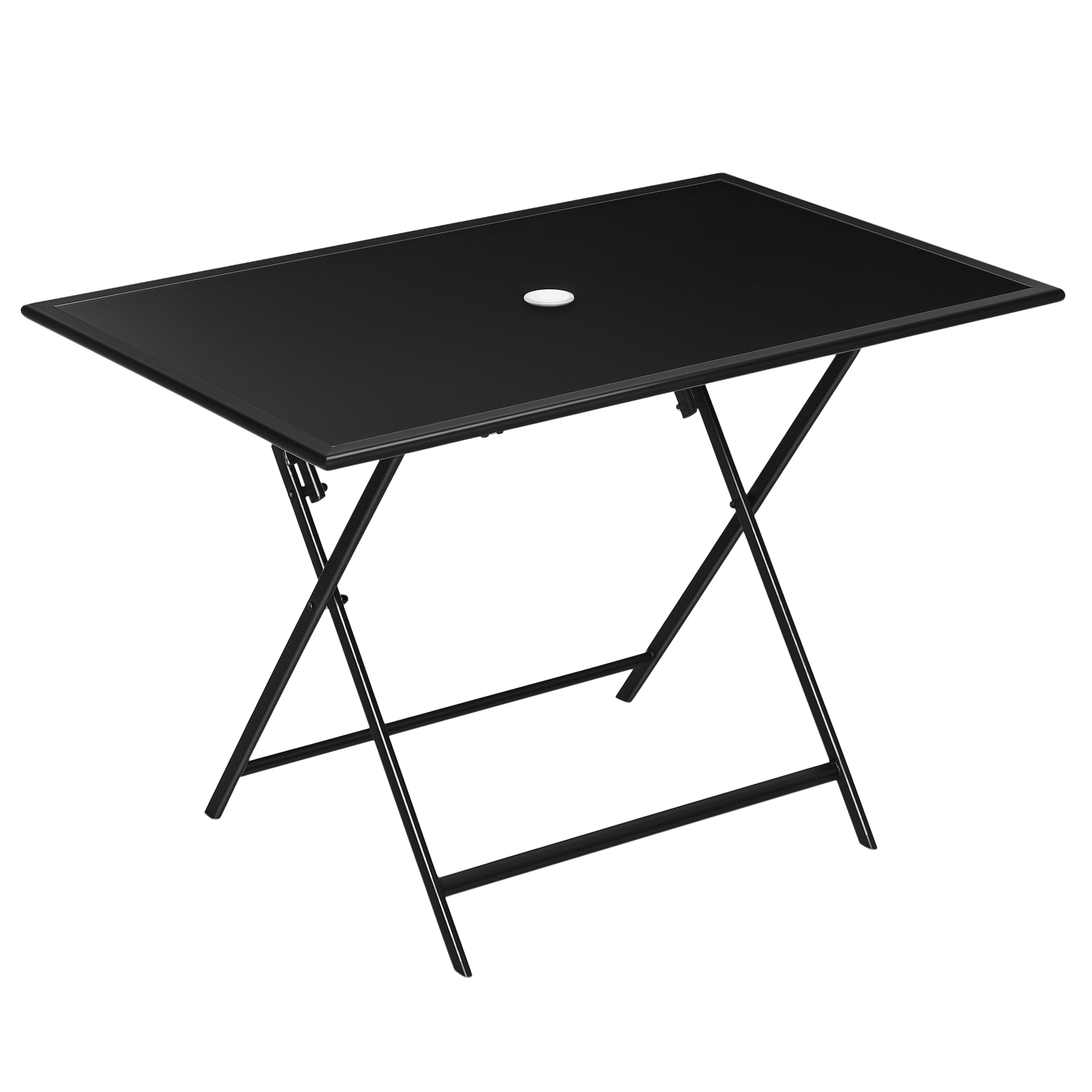 Foldable Garden Dining Table for 6 People, with Tempered Glass Top, Rectangular Outdoor Table with Umbrella Hole for Garden, Patio, Terrace, 110 x 70 x 70 cm, Black
