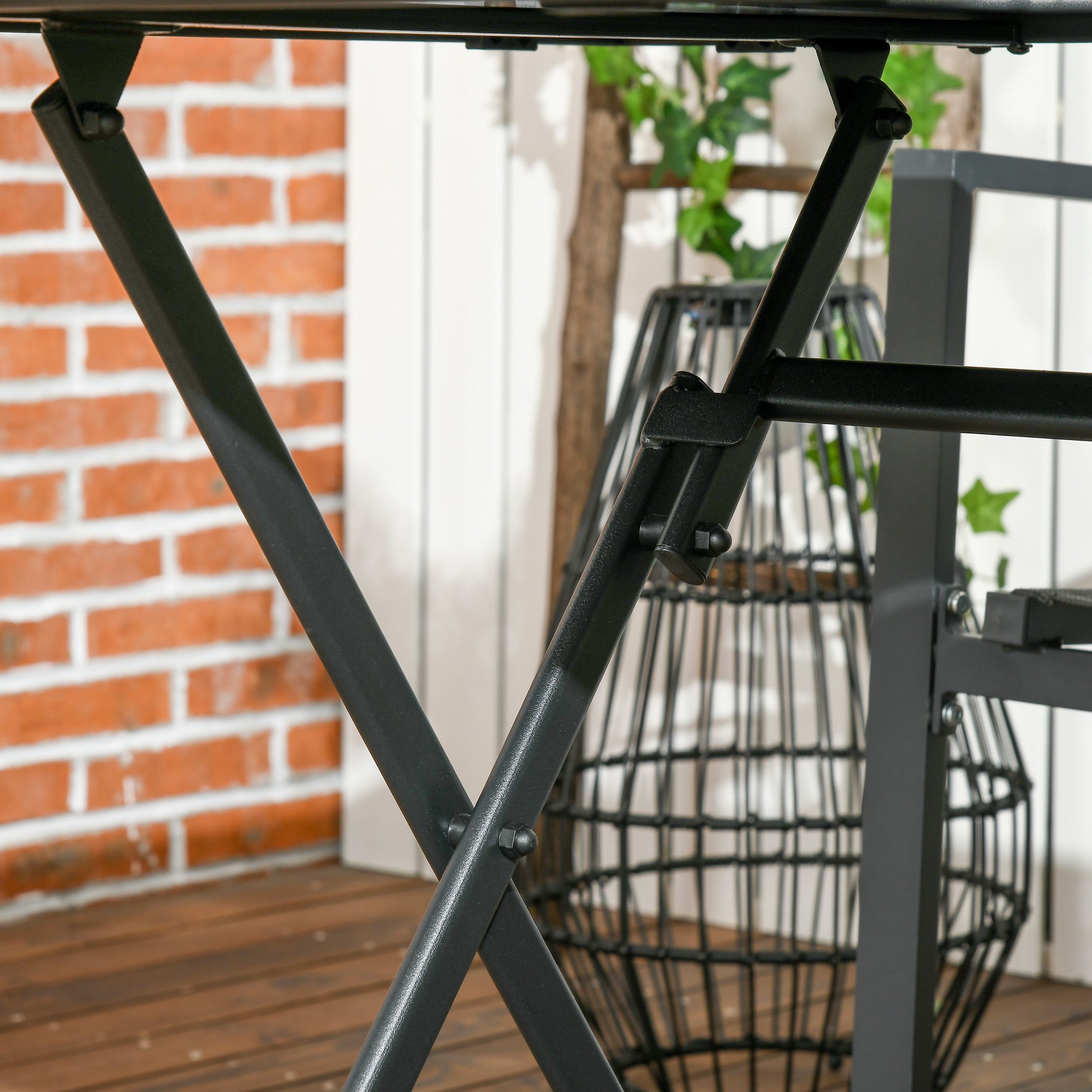 Foldable Garden Dining Table for 6 People, with Tempered Glass Top, Rectangular Outdoor Table with Umbrella Hole for Garden, Patio, Terrace, 110 x 70 x 70 cm, Black