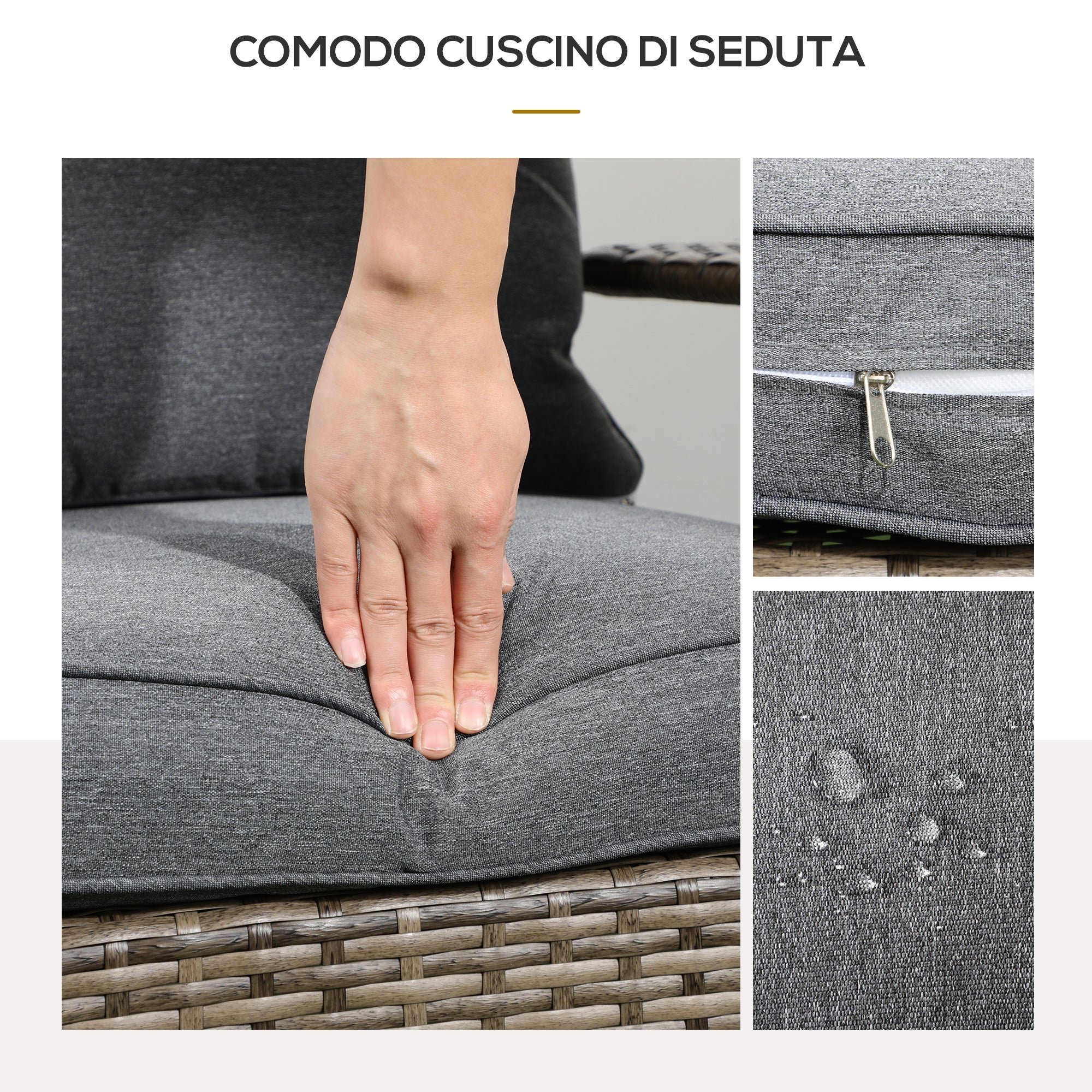 Adirondack Garden Chair with Armrests and Cushions, Rattan and Steel Chair for Indoors and Outdoors, 64x80x90 cm, Dark Gray