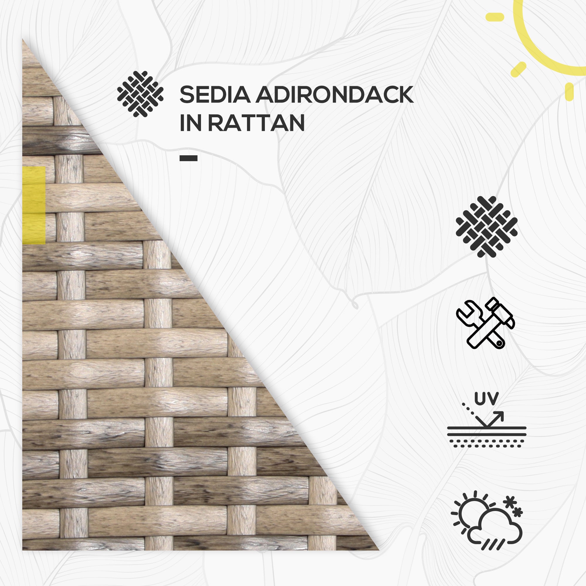 Adirondack Garden Chair with Armrests and Cushions, Rattan and Steel Chair for Indoors and Outdoors, 64x80x90 cm, Dark Gray