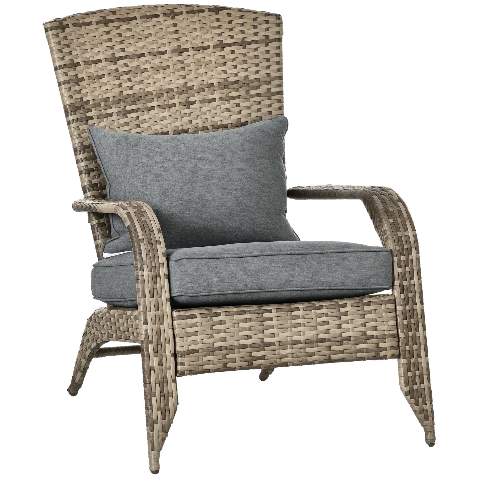Adirondack Garden Chair with Armrests and Cushions, Rattan and Steel Chair for Indoors and Outdoors, 64x80x90 cm, Dark Gray