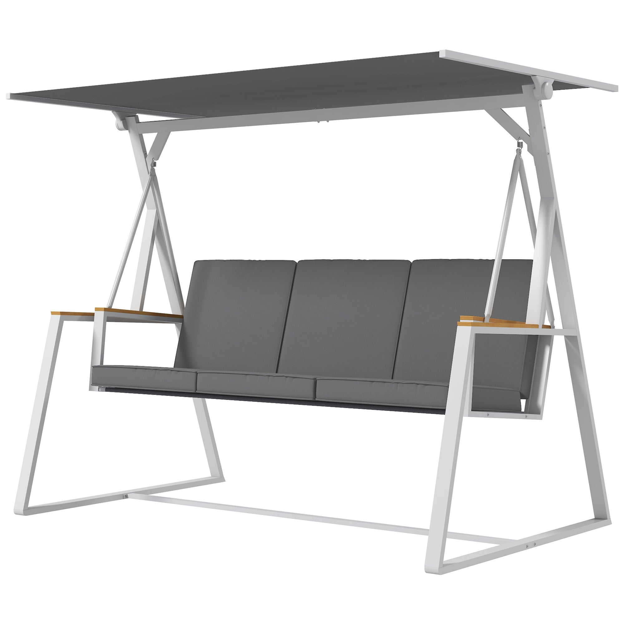 3-Seater Garden Swing with Adjustable Roof Incline, Provided Mattress, Steel Frame, Dimensions: 205L x 130W x 175H cm Dark Gray