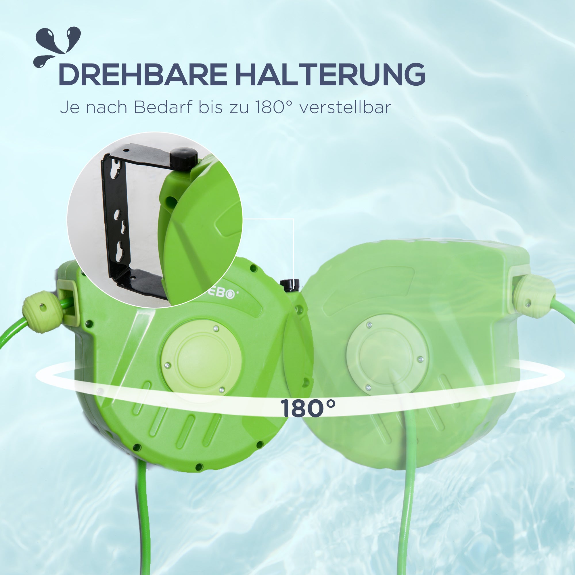 Hose Reel 10+1m Hose Reel Automatic Swivel Air Pressure Garden 180° Swivel Air Hose Green