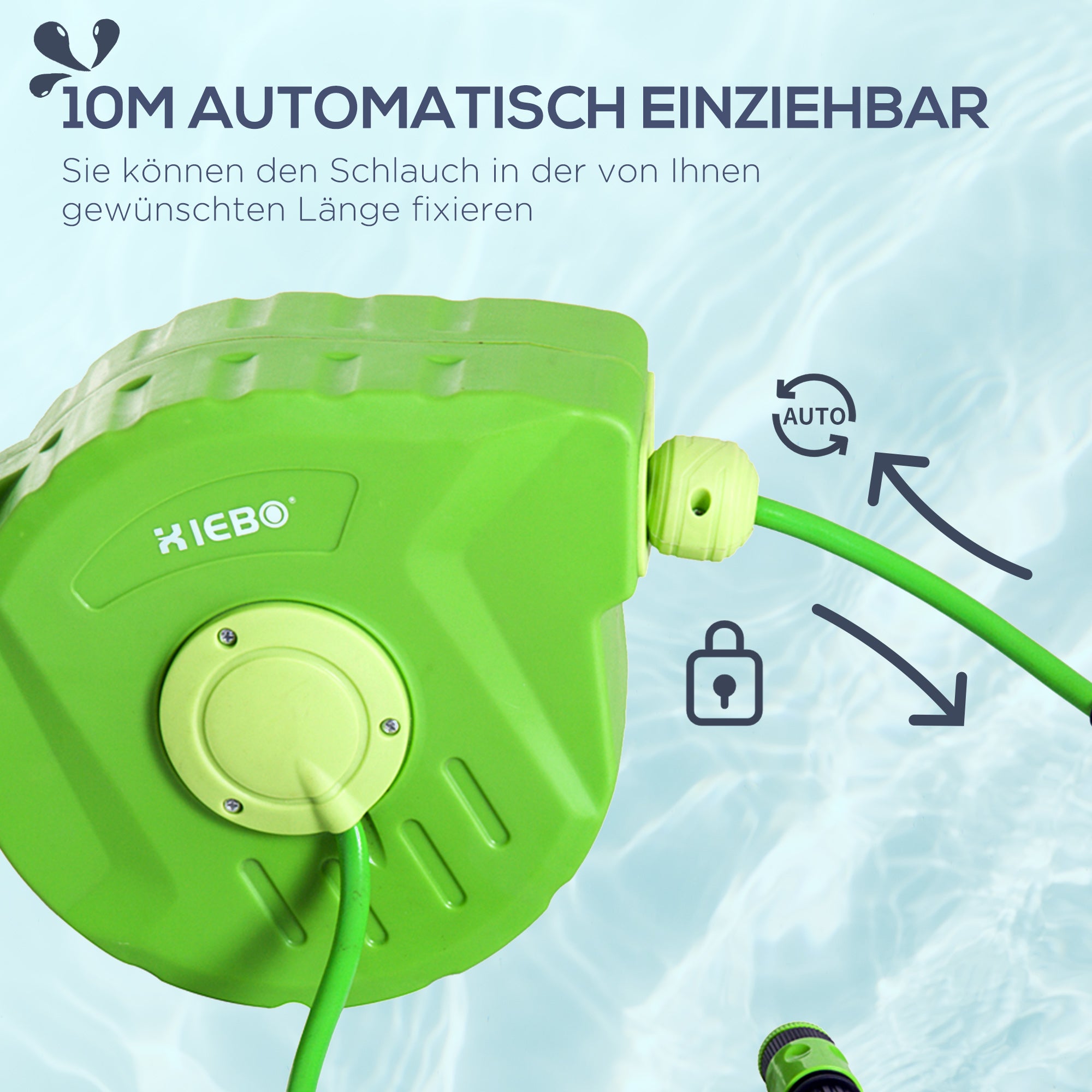 Hose Reel 10+1m Hose Reel Automatic Swivel Air Pressure Garden 180° Swivel Air Hose Green