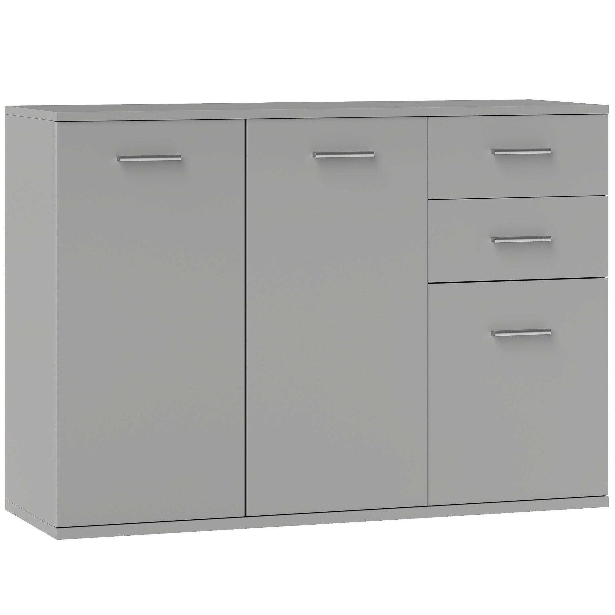 Living Room Sideboard with 3 Cabinets and 2 Drawers, Modern Space-Saving Sideboard with Adjustable Shelf in Wood, 106x35x76 cm, Light Gray