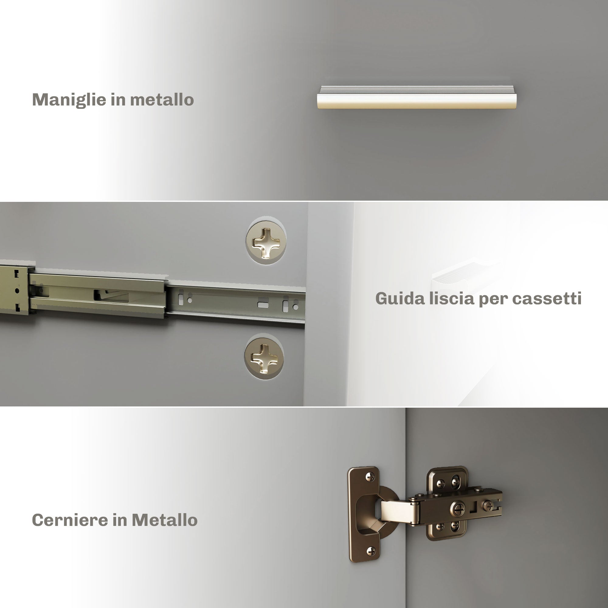 Living Room Sideboard with 3 Cabinets and 2 Drawers, Modern Space-Saving Sideboard with Adjustable Shelf in Wood, 106x35x76 cm, Light Gray