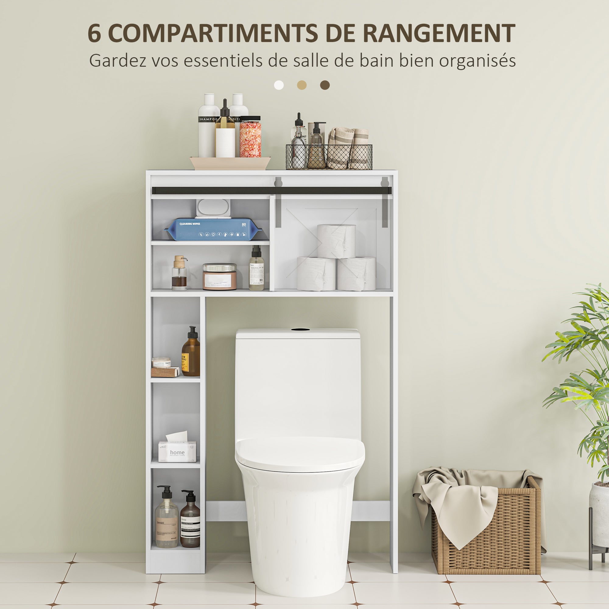 Over Toilet Storage Cabinet Bathroom Toilet Storage Cabinet with Sliding Door, Compartments, and Adjustable Shelf, White