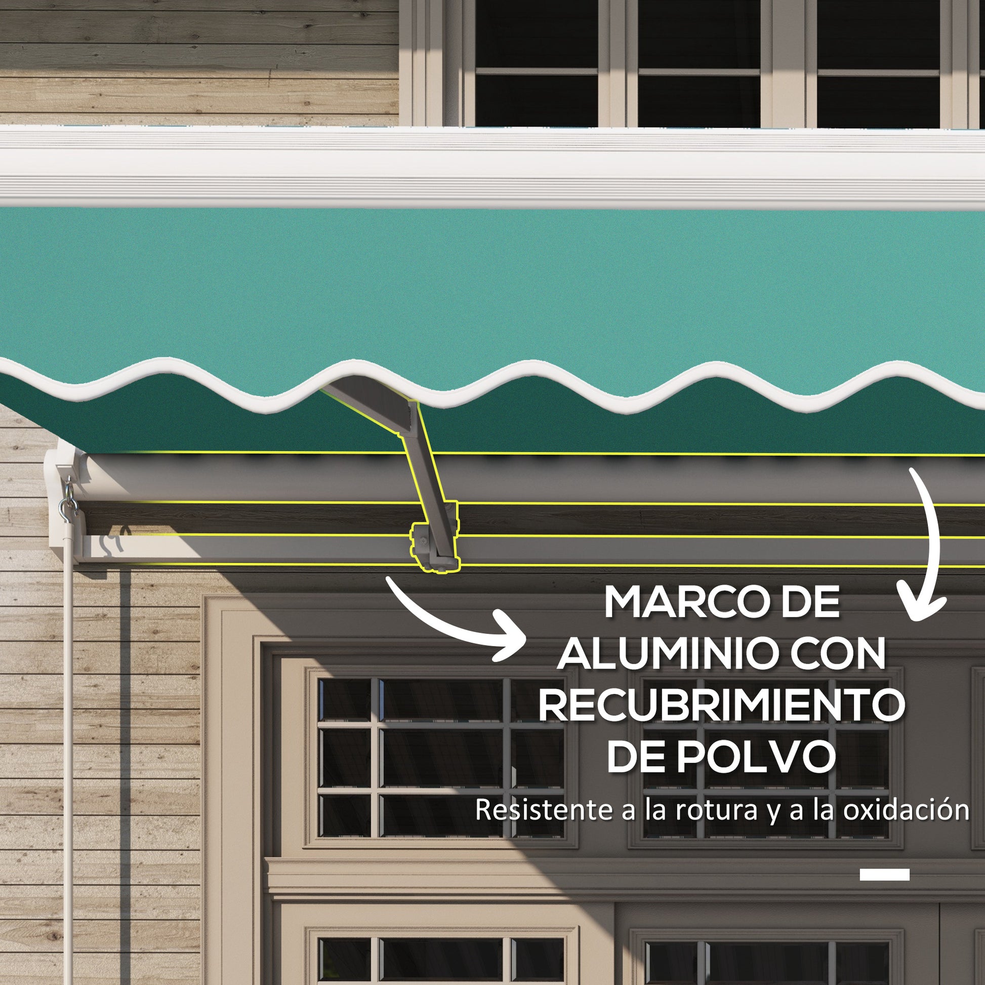 Manual Retractable Awning 395x245 cm Balcony Awning with Waterproof and Anti-UV Metal Crank Outdoor Roll-up Awning for Garden Terrace Windows Green