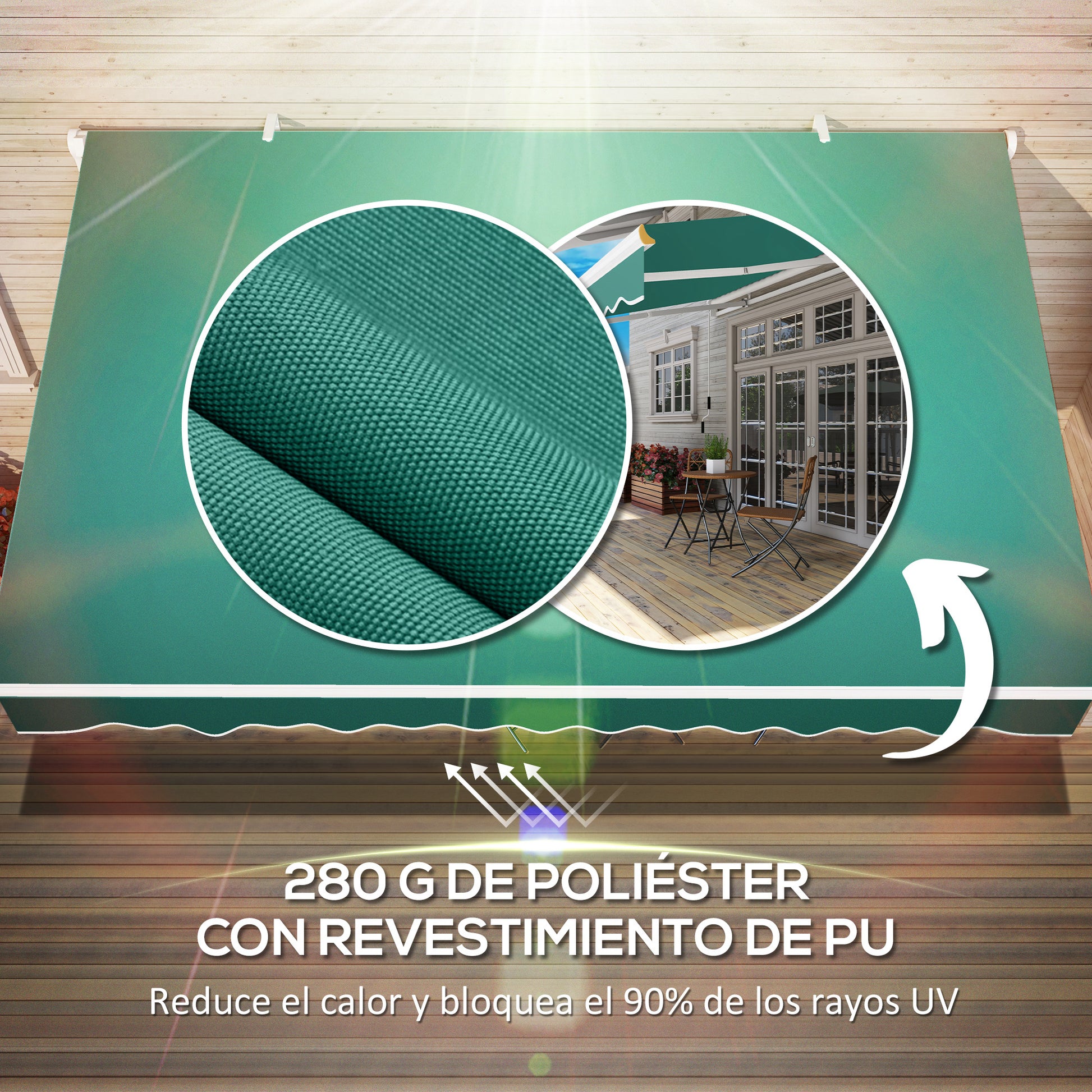 Manual Retractable Awning 395x245 cm Balcony Awning with Waterproof and Anti-UV Metal Crank Outdoor Roll-up Awning for Garden Terrace Windows Green