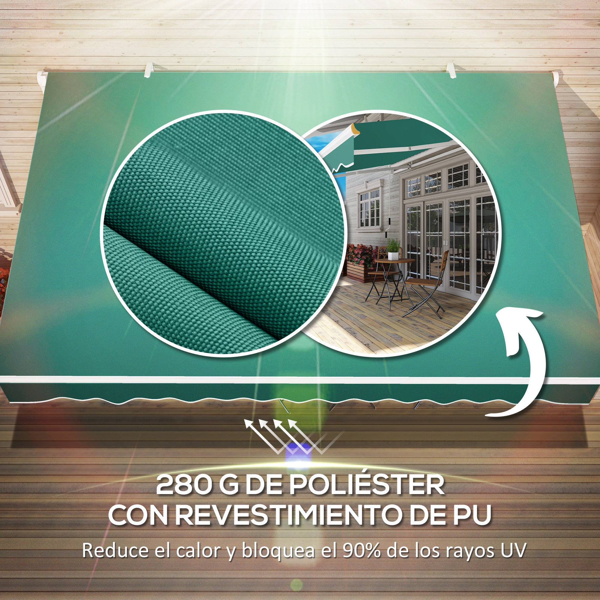 Manual Retractable Awning 395x245 cm Balcony Awning with Waterproof and Anti-UV Metal Crank Outdoor Roll-up Awning for Garden Terrace Windows Green