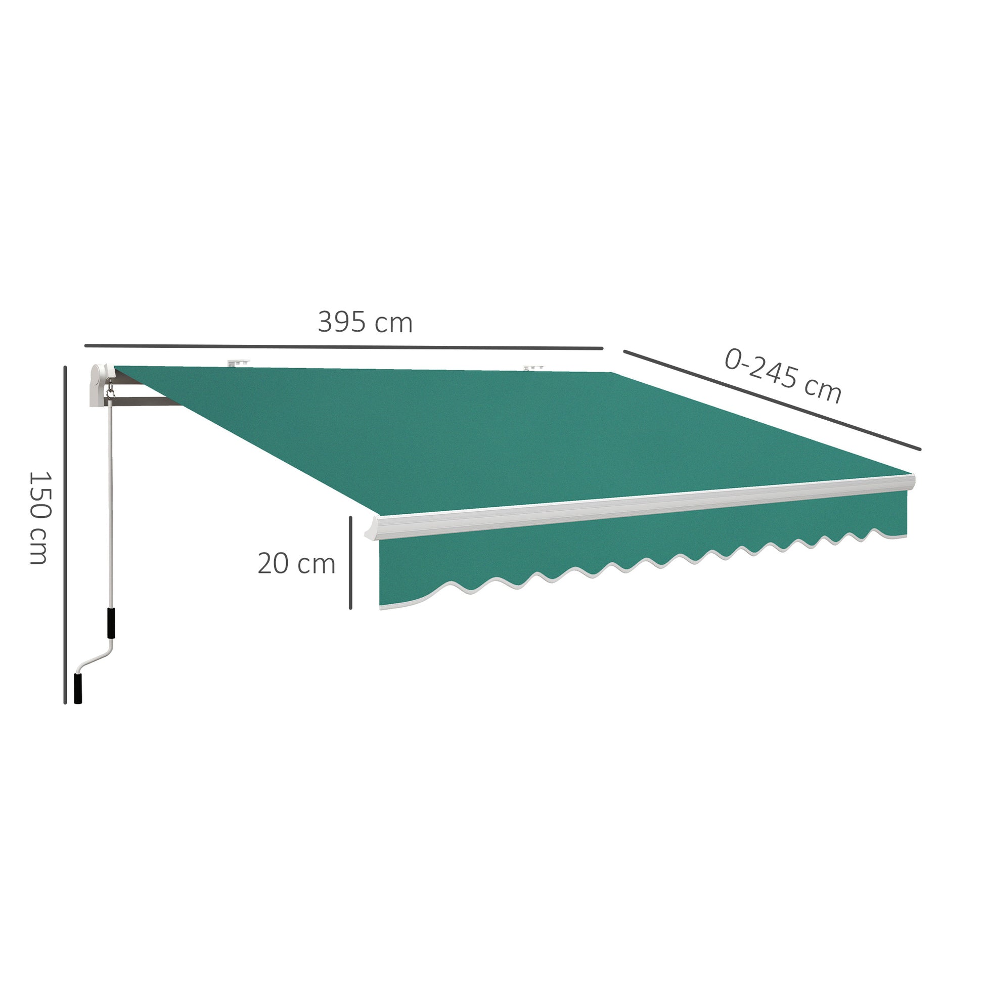 Manual Retractable Awning 395x245 cm Balcony Awning with Waterproof and Anti-UV Metal Crank Outdoor Roll-up Awning for Garden Terrace Windows Green