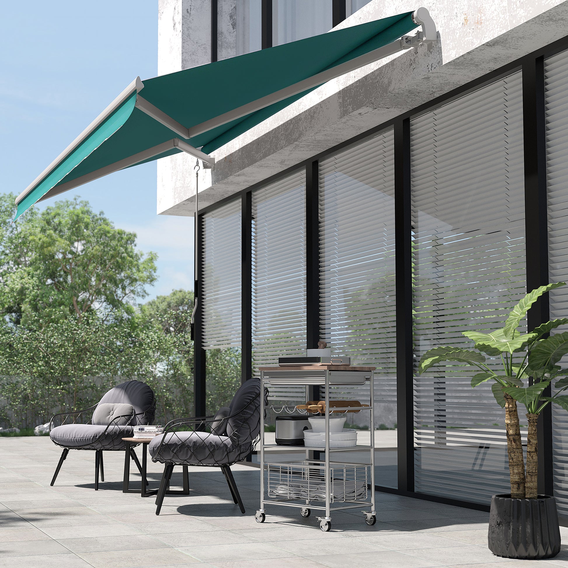 Manual Retractable Awning 395x245 cm Balcony Awning with Waterproof and Anti-UV Metal Crank Outdoor Roll-up Awning for Garden Terrace Windows Green