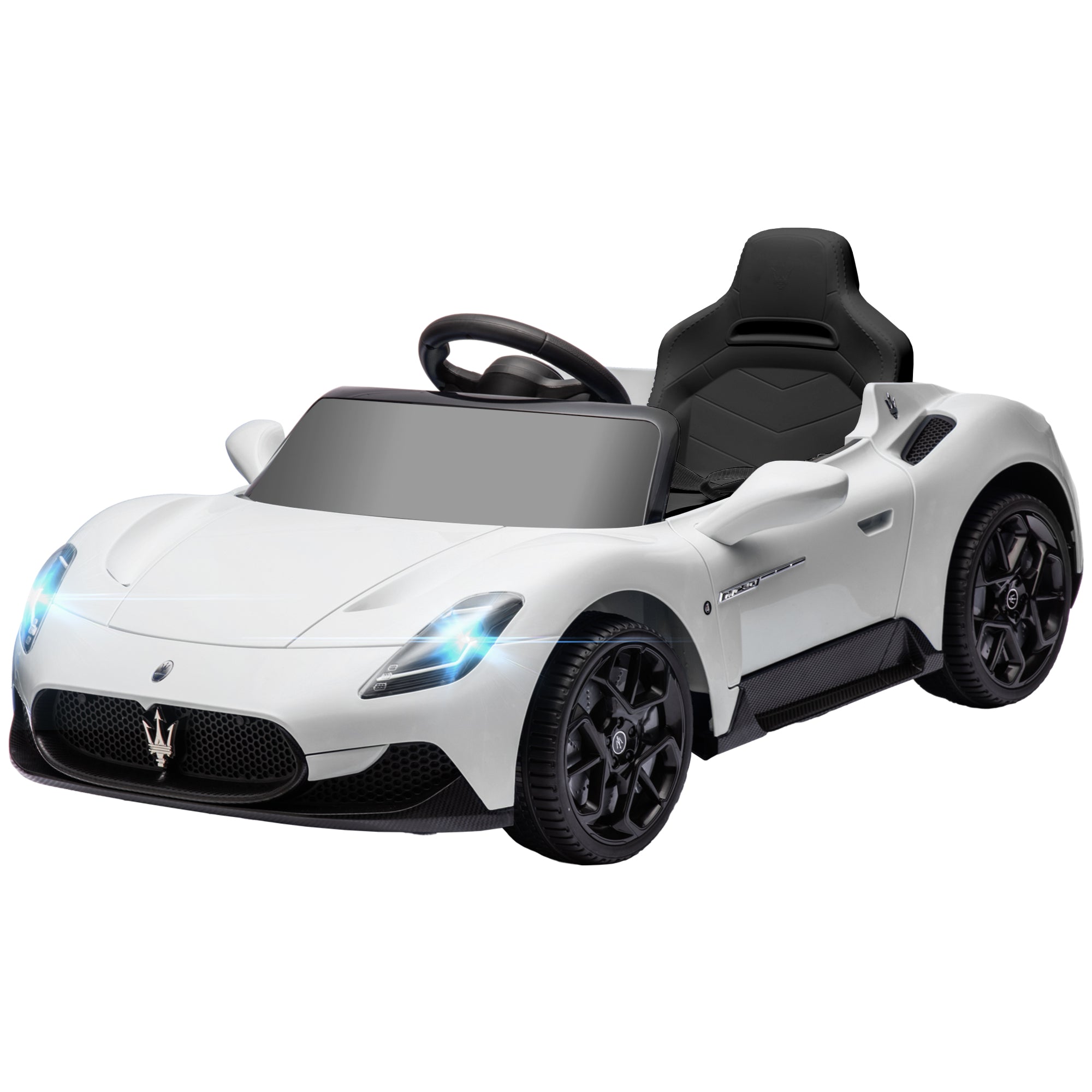Licensed Maserati MC20 Electric Kids Car 12V with 2.4G Remote Control, Smooth Start, LED Lights, Music and Horn, Spring Suspension, 3-6 Years, White