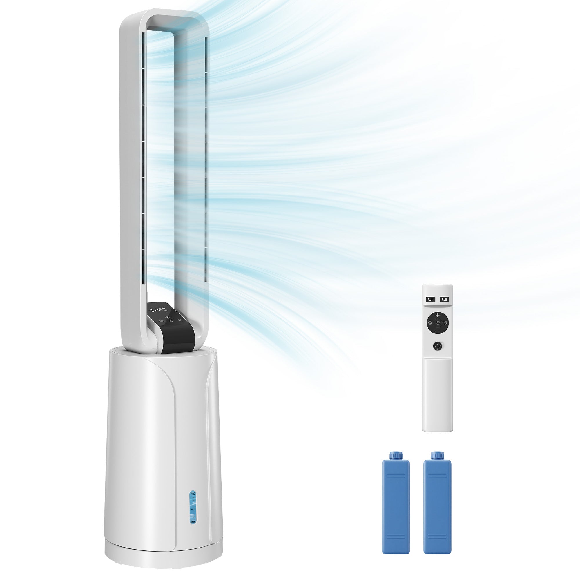 3-in-1 Portable Evaporative Air Cooler — Humidifier & Fan, 2 Ice Packs, 1.7 L Tank, 15-Hour Timer, 70° Oscillation, Remote, White