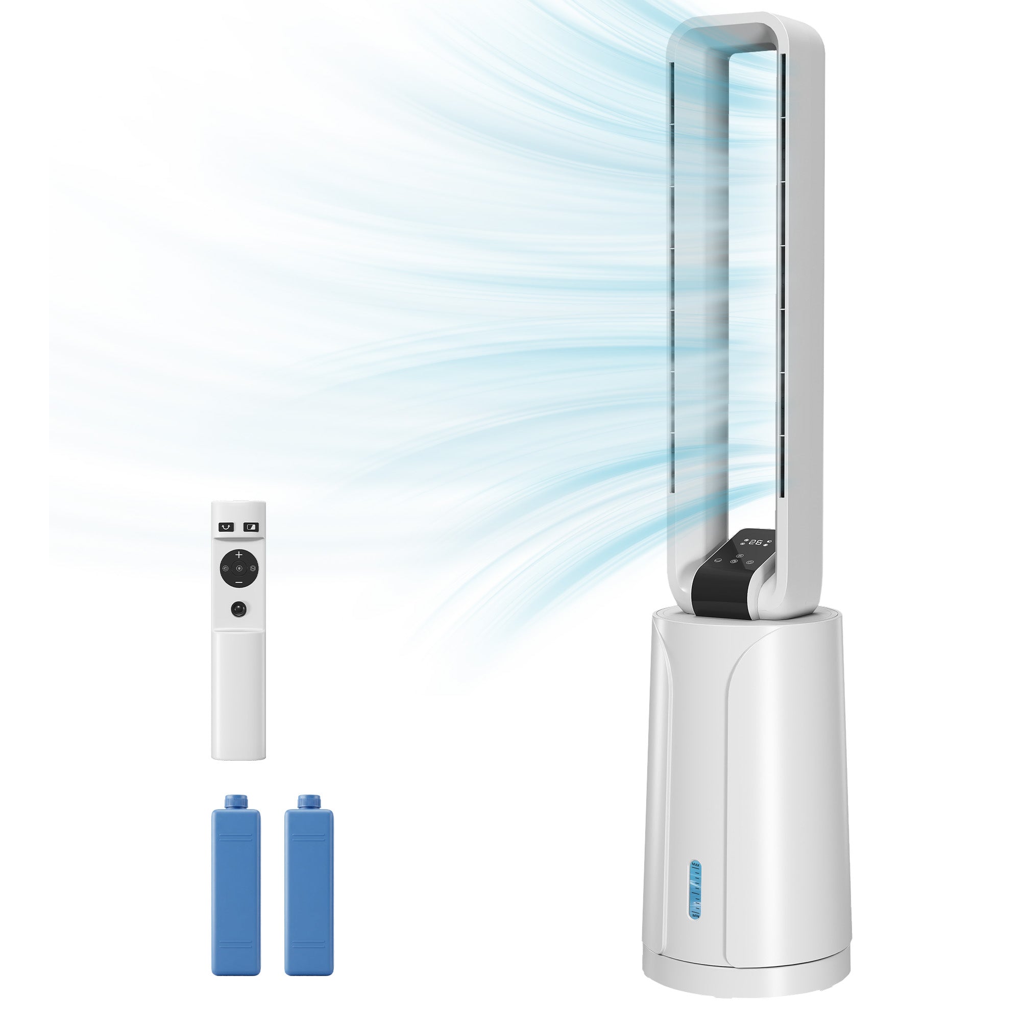 3-in-1 Portable Evaporative Air Cooler — Humidifier & Fan, 2 Ice Packs, 1.7 L Tank, 15-Hour Timer, 70° Oscillation, Remote, White