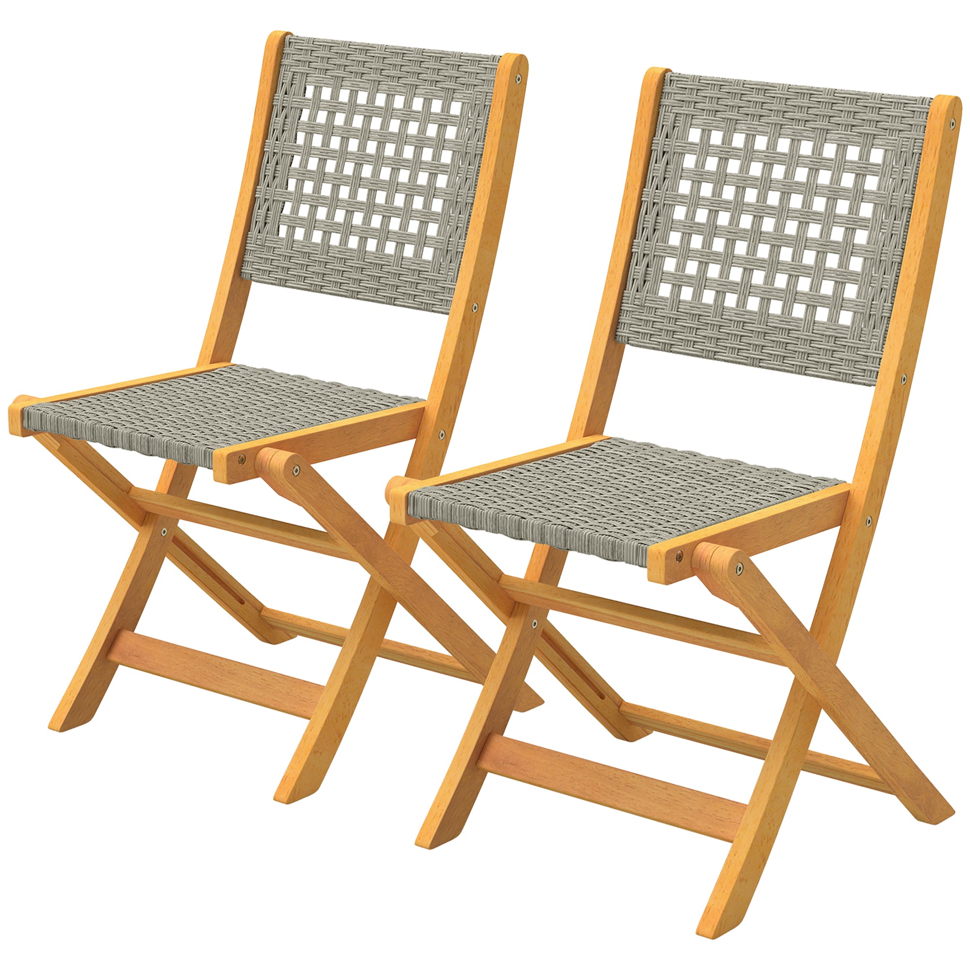 Garden Chairs 2-Pack — FSC Folding Acacia Chairs with Breathable Seat, Solid Wood & Polyrattan Balcony Set, Gray