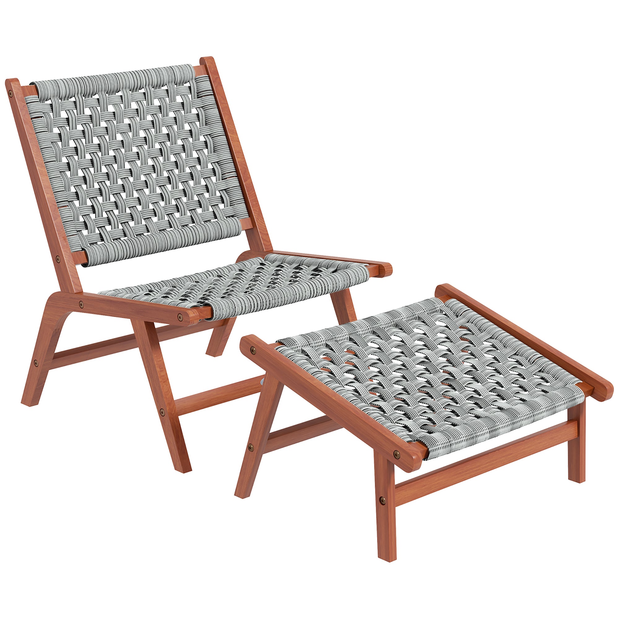 Garden Chair with Footrest - Relaxation Chair in Acacia Wood and Woven Resin - Natural, Gray