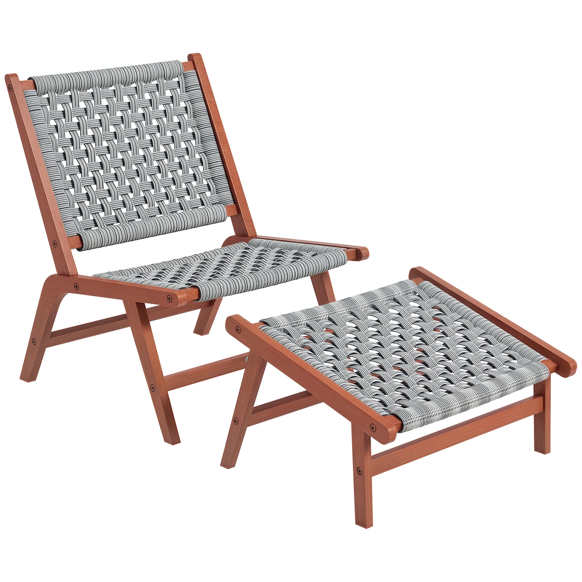 Garden Chair with Footrest - Relaxation Chair in Acacia Wood and Woven Resin - Natural, Gray