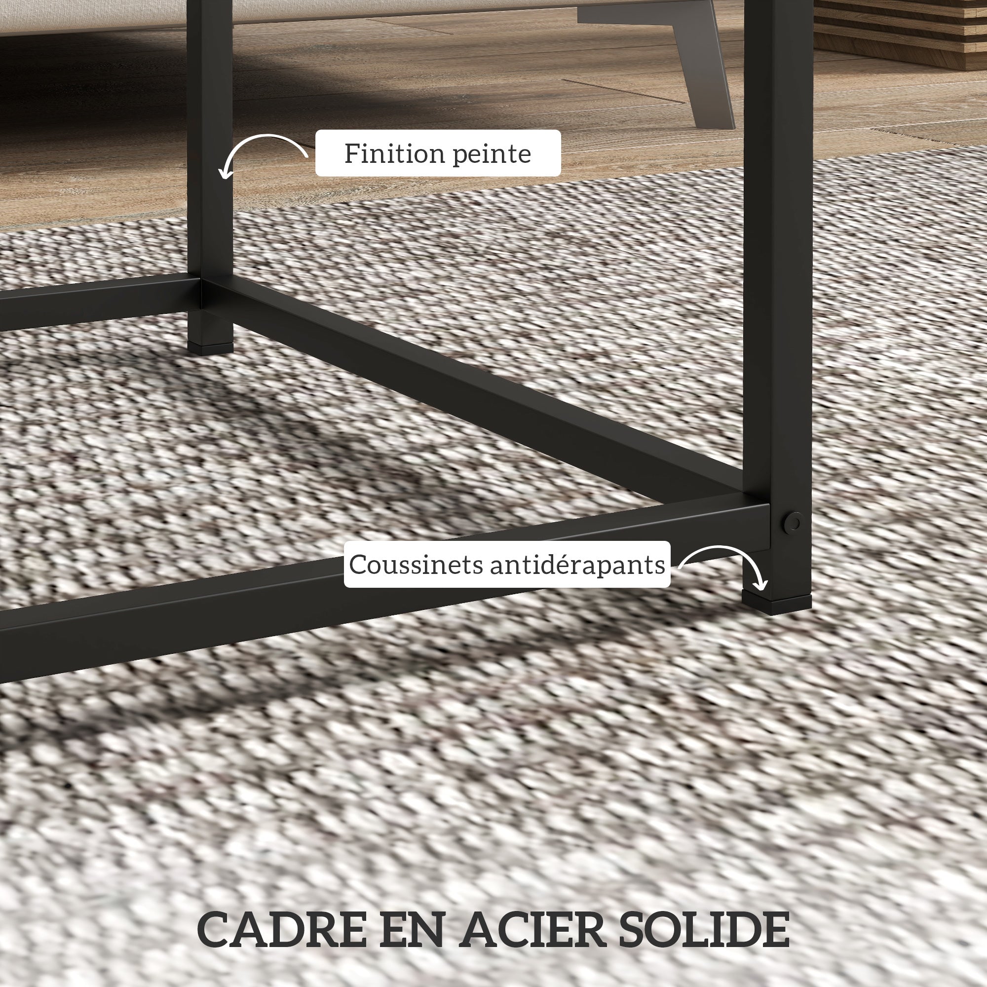 Set of 2 Nesting Side Tables Coffee Tables Square Living Room Tables Steel Frame and Light Wood Grain Tabletops