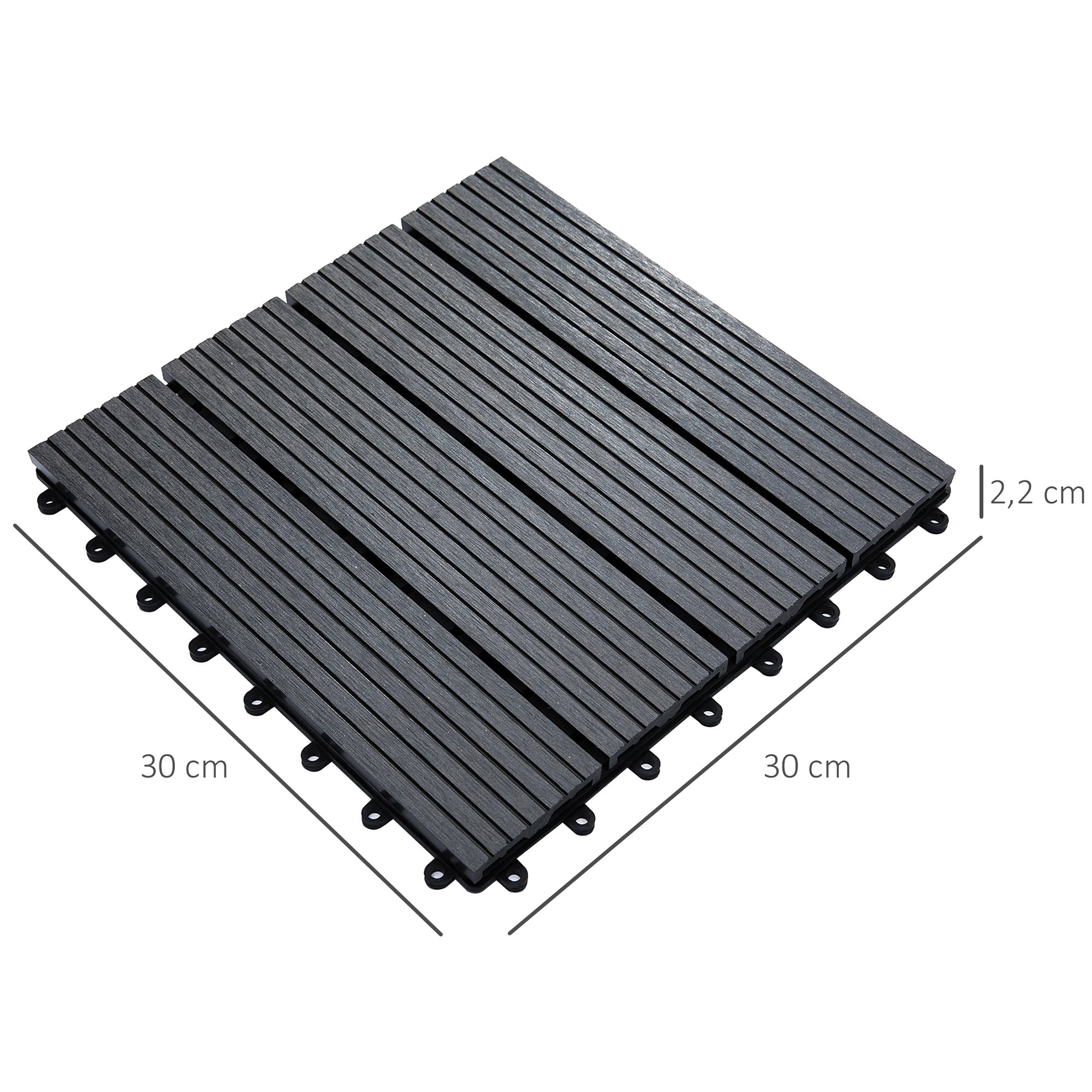 11-Piece Set Exterior Tiles 30x30 cm 1 sqm Outdoor Garden Flooring Non-Slip and Weather Resistant Easy Installation for Garden Terrace Balcony Gray