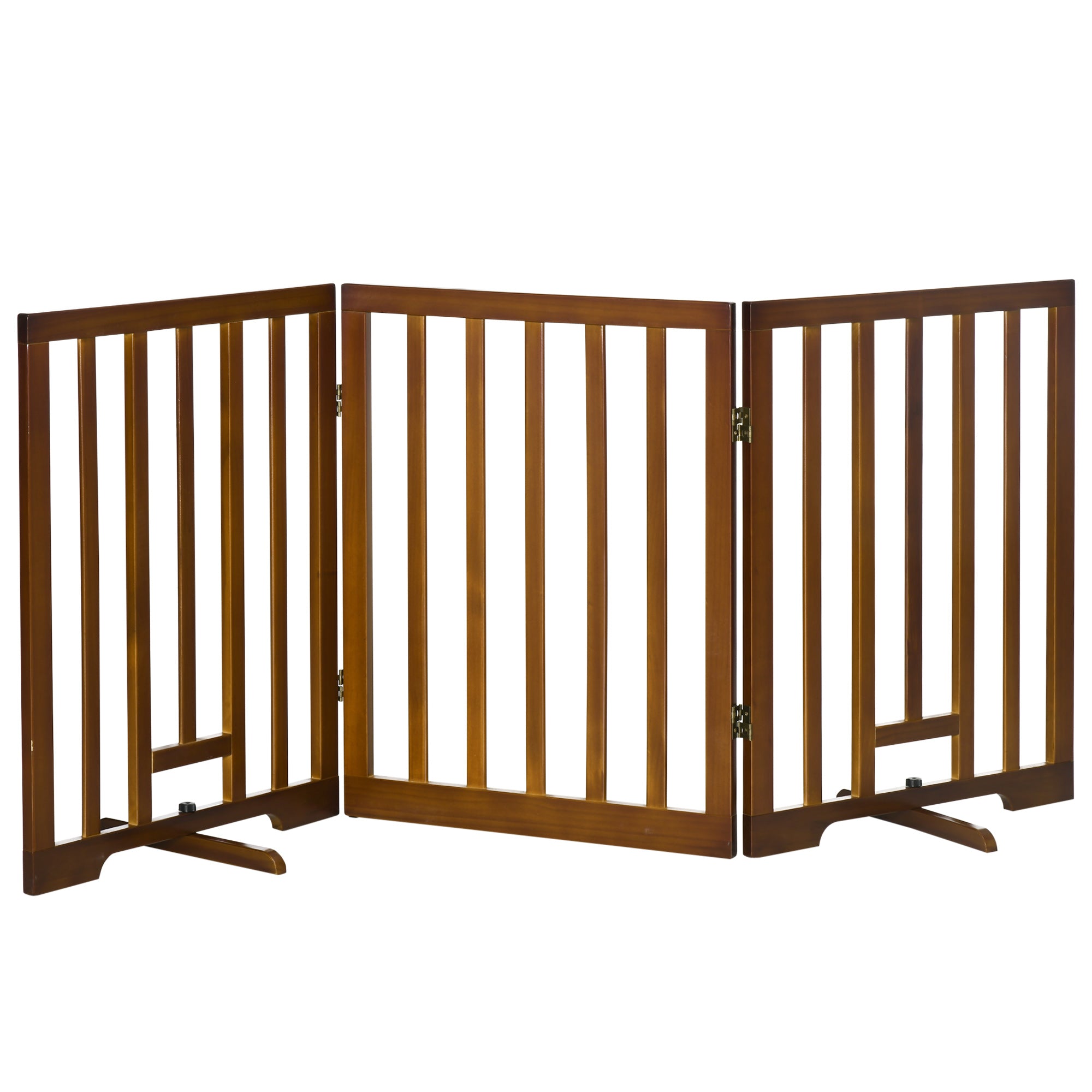 Foldable 3-Panel Dog Gate with Non-Slip Feet for Hallways, Stairs, and Rooms, Made of Pine Wood, 181x35x76 cm, Dark Brown
