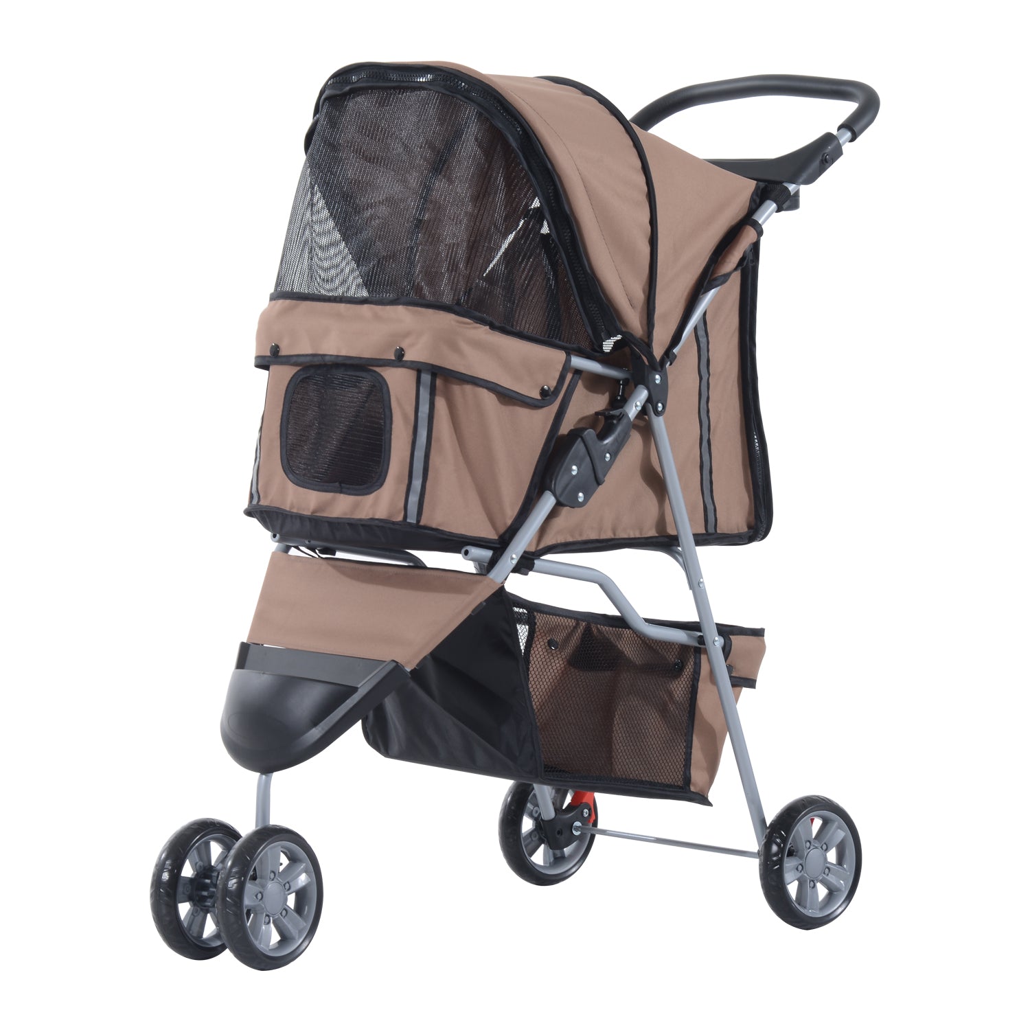 Dog Stroller Foldable for Dogs & Cats Cat Stroller with Cushion Mesh Windows Cup Holder Storage Bag Cat Carriage Buggy Coffee