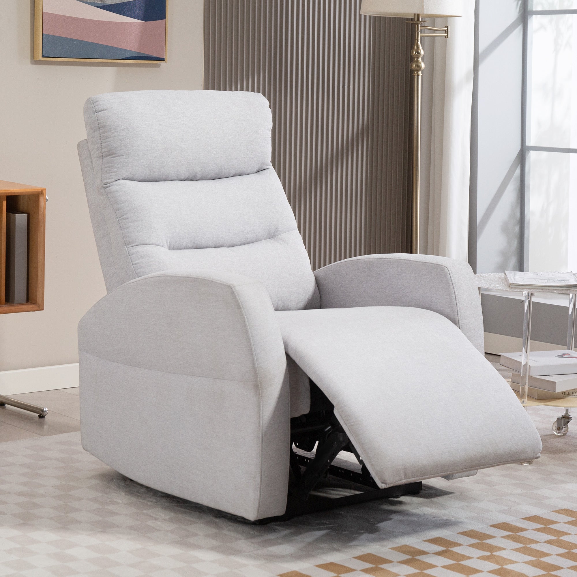 Recliner Chair, TV Chair with Reclining Function, Padded TV Chair with Footrest, Linen-Look Lounge Chair for Living Room, Bedroom up to 150 kg, Light Grey
