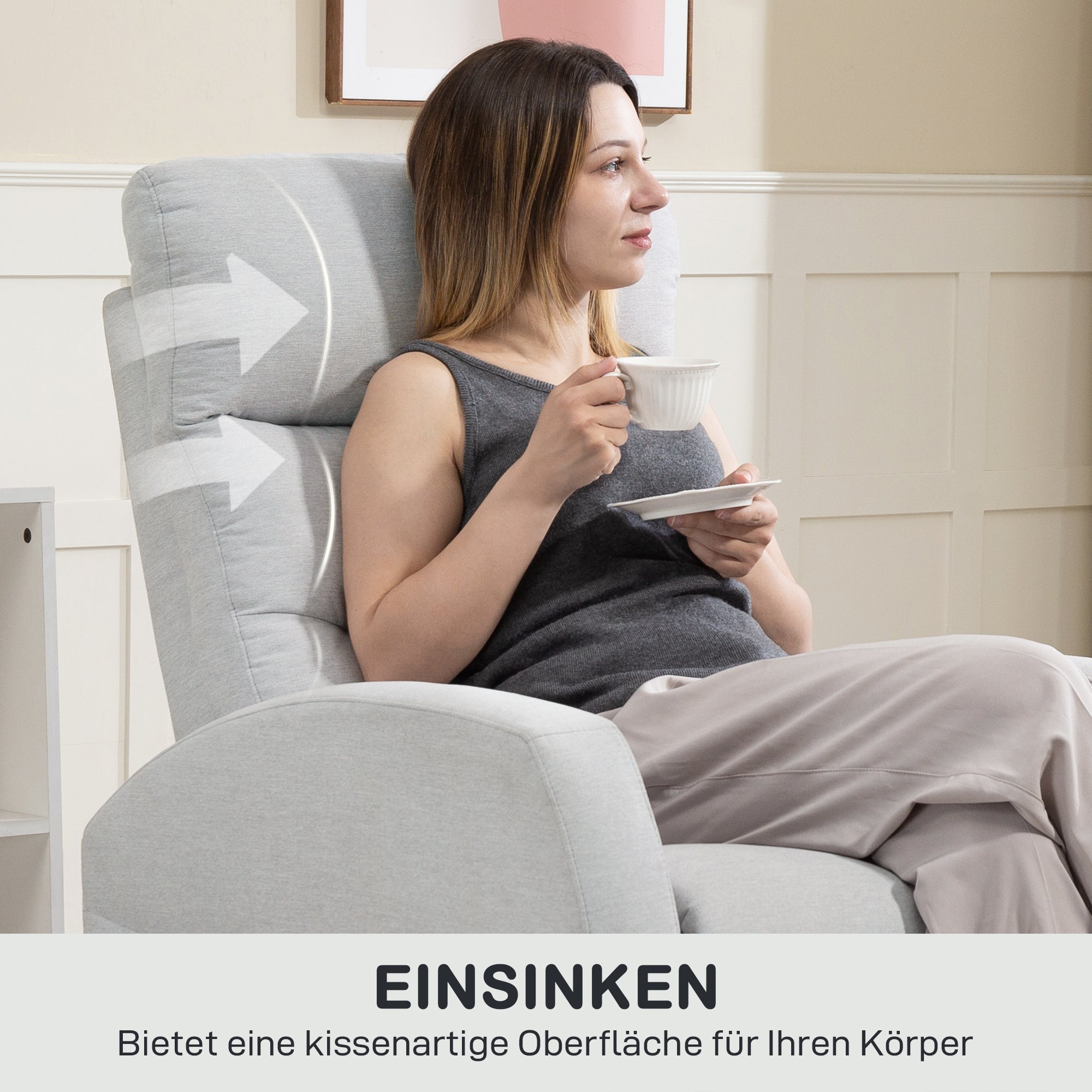 Recliner Chair, TV Chair with Reclining Function, Padded TV Chair with Footrest, Linen-Look Lounge Chair for Living Room, Bedroom up to 150 kg, Light Grey