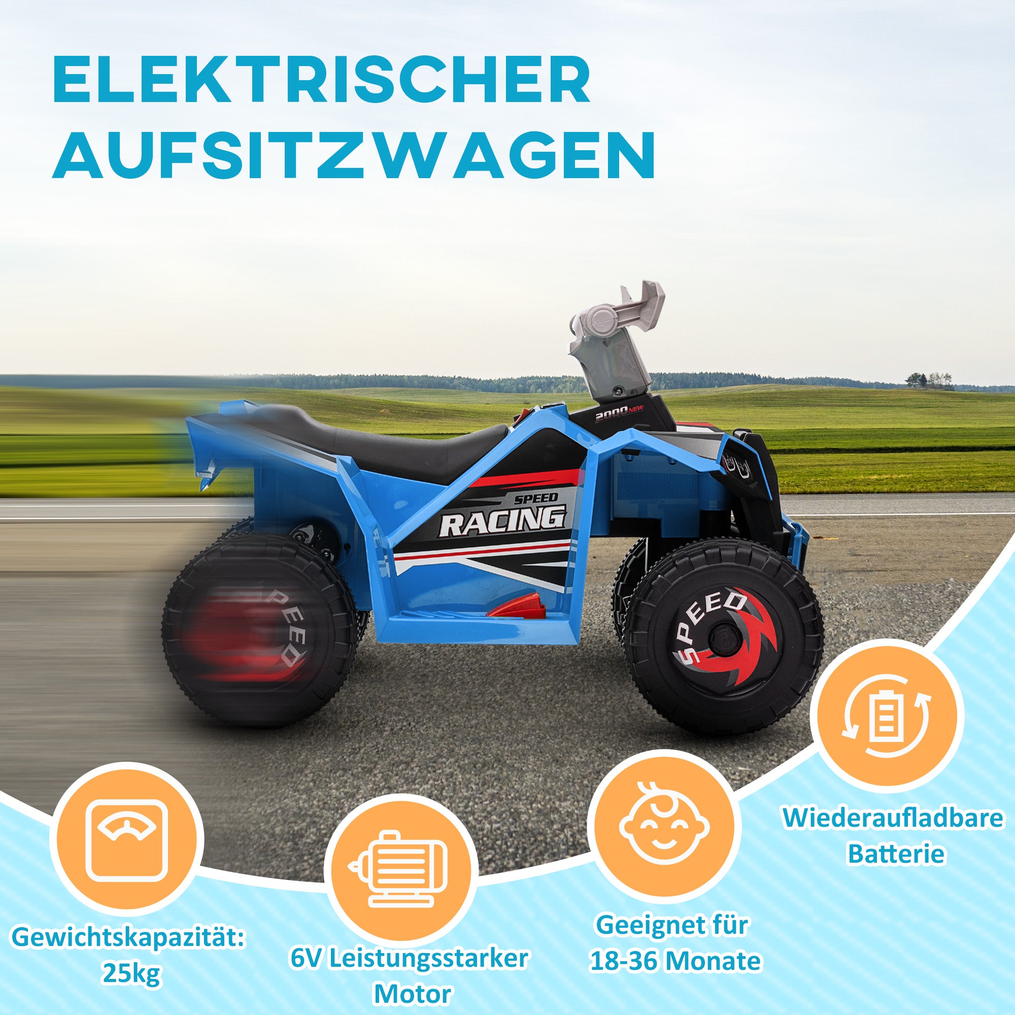 Kids Electric Quad 6V Children's Quad Bike with Forward and Reverse Function, Electric Quad for Kids 1.5-3 years Blue