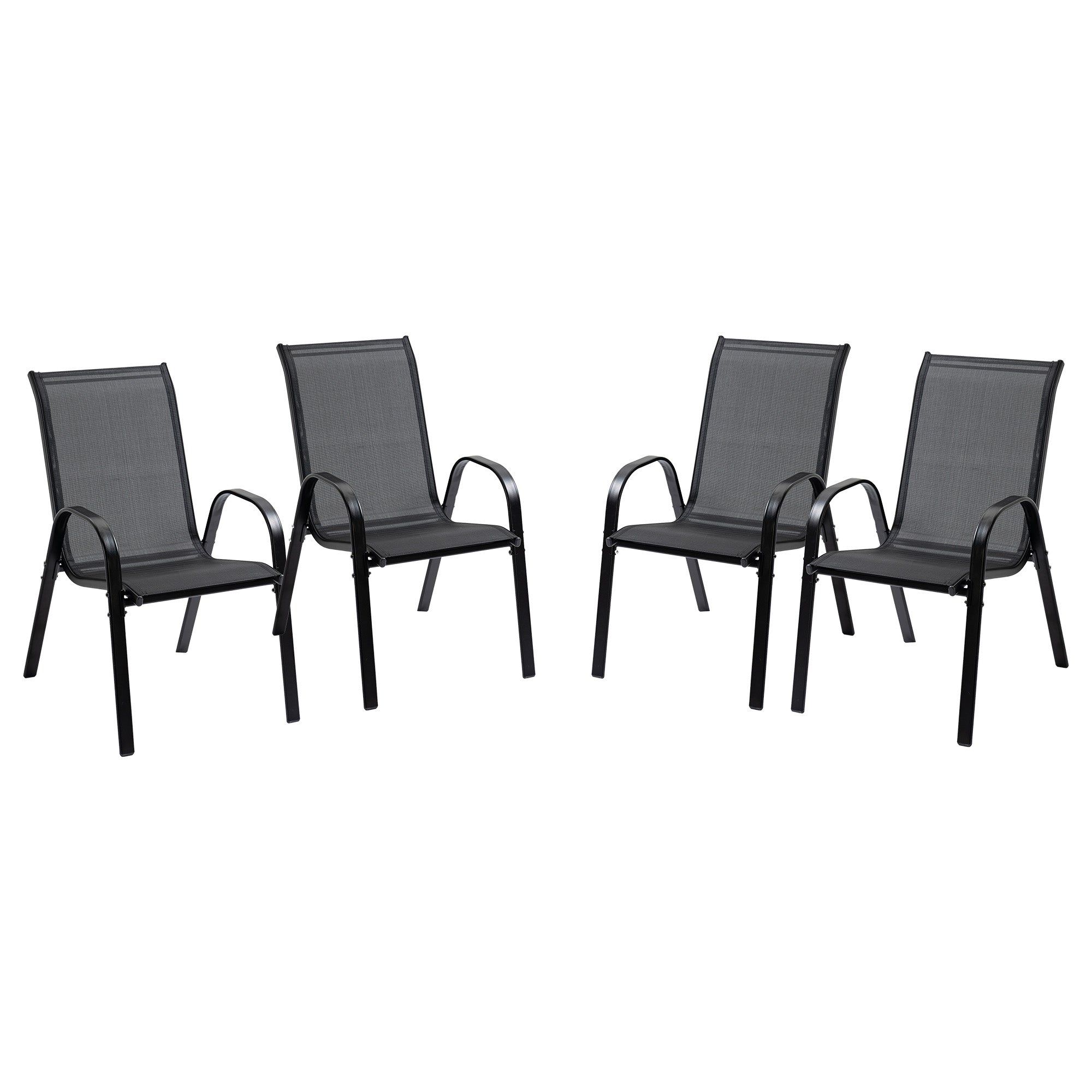 Set of 4 Metal and Breathable Fabric Garden Chairs, Outdoor Chairs for Balcony with Armrests, 70x54x90cm, Black