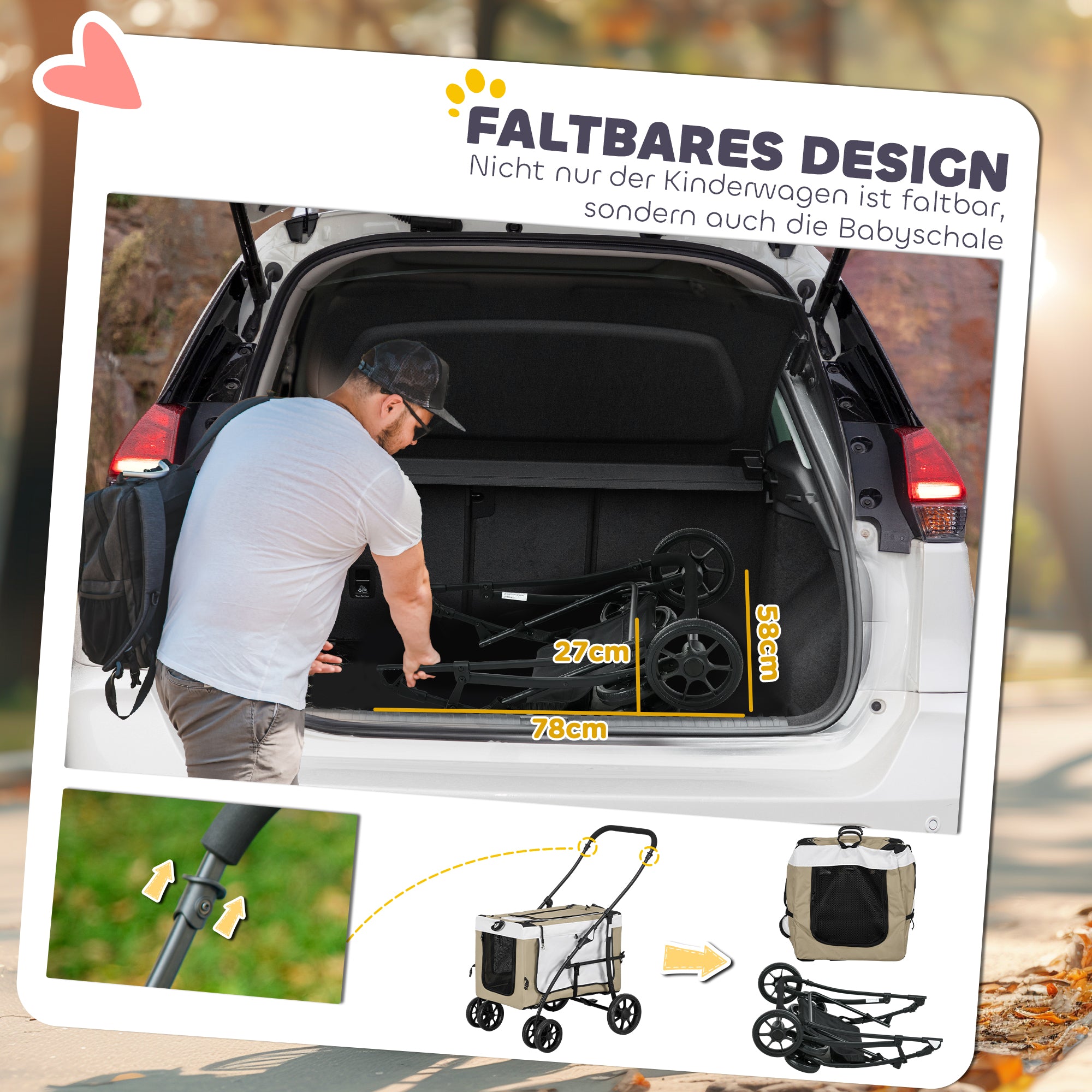 2 in 1 Dog Stroller Pet Stroller Foldable for Dogs & Cats up to 10 kg Cat Stroller with Cushion Mesh Windows Doors Storage Basket Cat Carriage Buggy Khaki