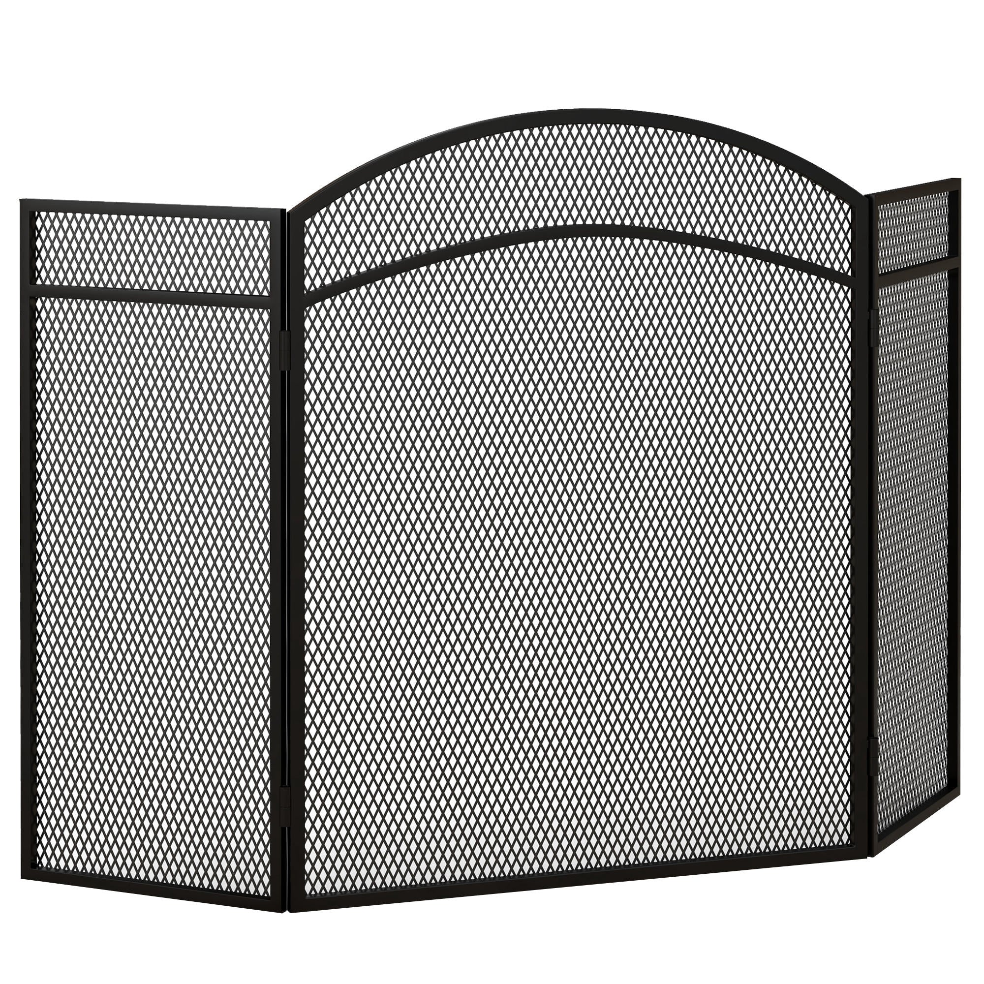 Fireplace Screen, Folding Spark Guard with 3 Panels, Hearth Safety Screen for Living Room, Metal, 96 x 60 cm, Black